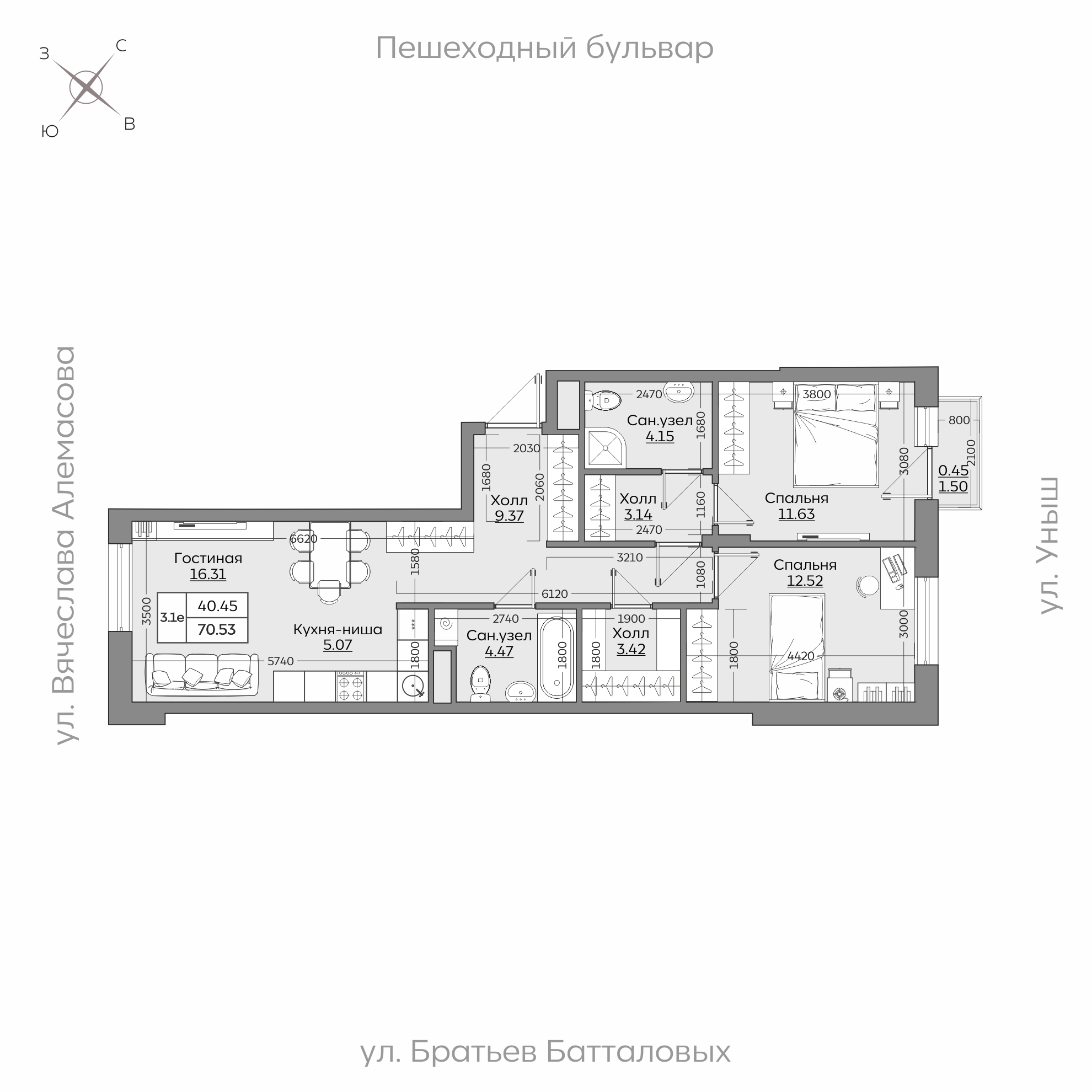 Планировка с размерами — квартиры в новостройках Казани