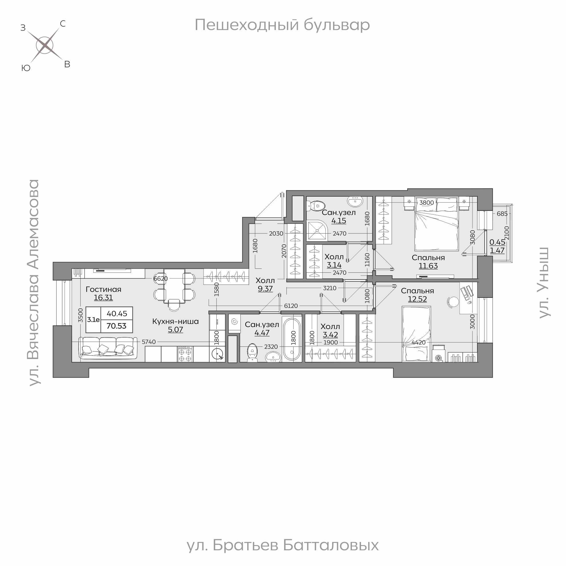 Планировка с размерами — квартиры в новостройках Казани