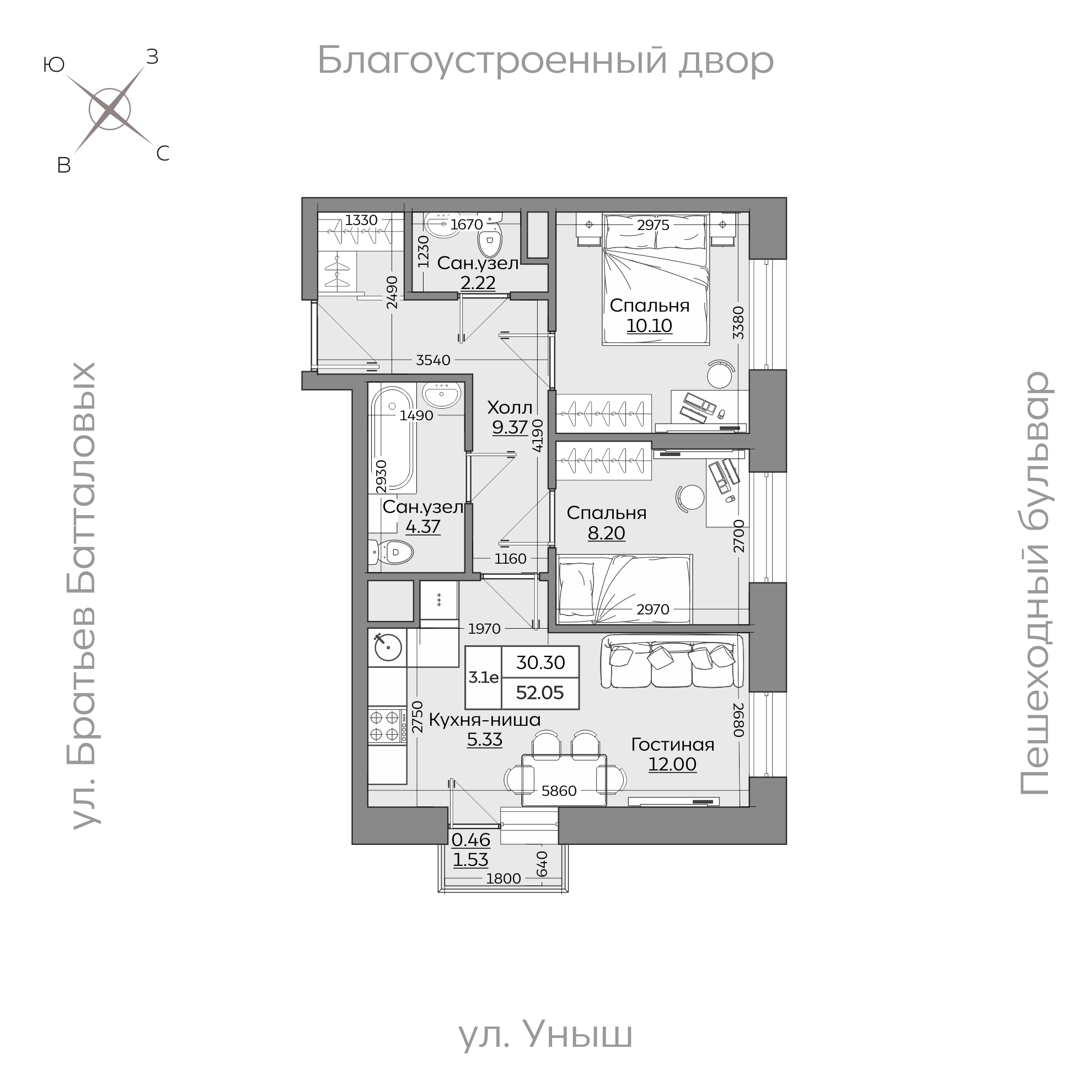 Планировка с размерами — квартиры в новостройках Казани