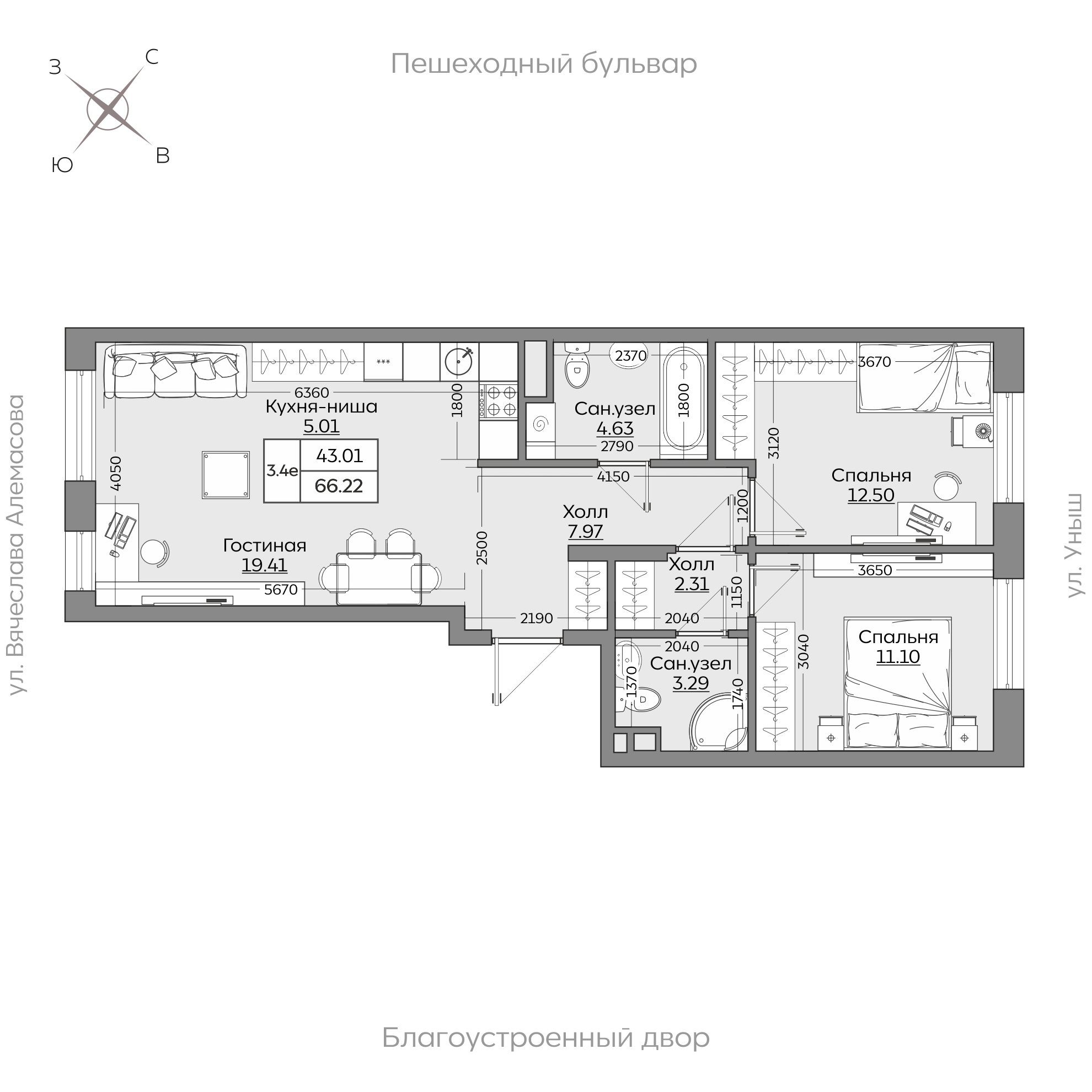 Планировка с размерами — квартиры в новостройках Казани