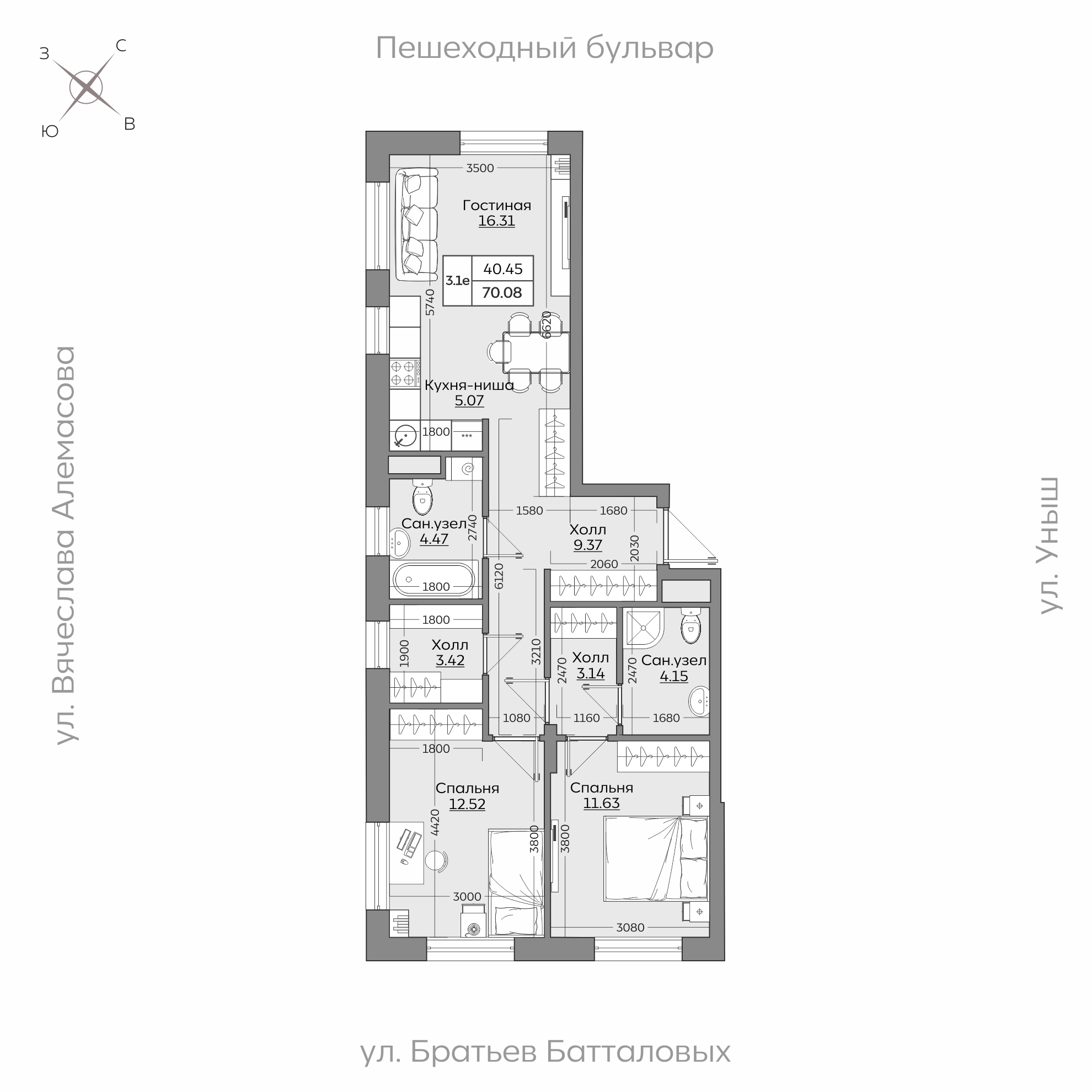 Планировка с размерами — квартиры в новостройках Казани