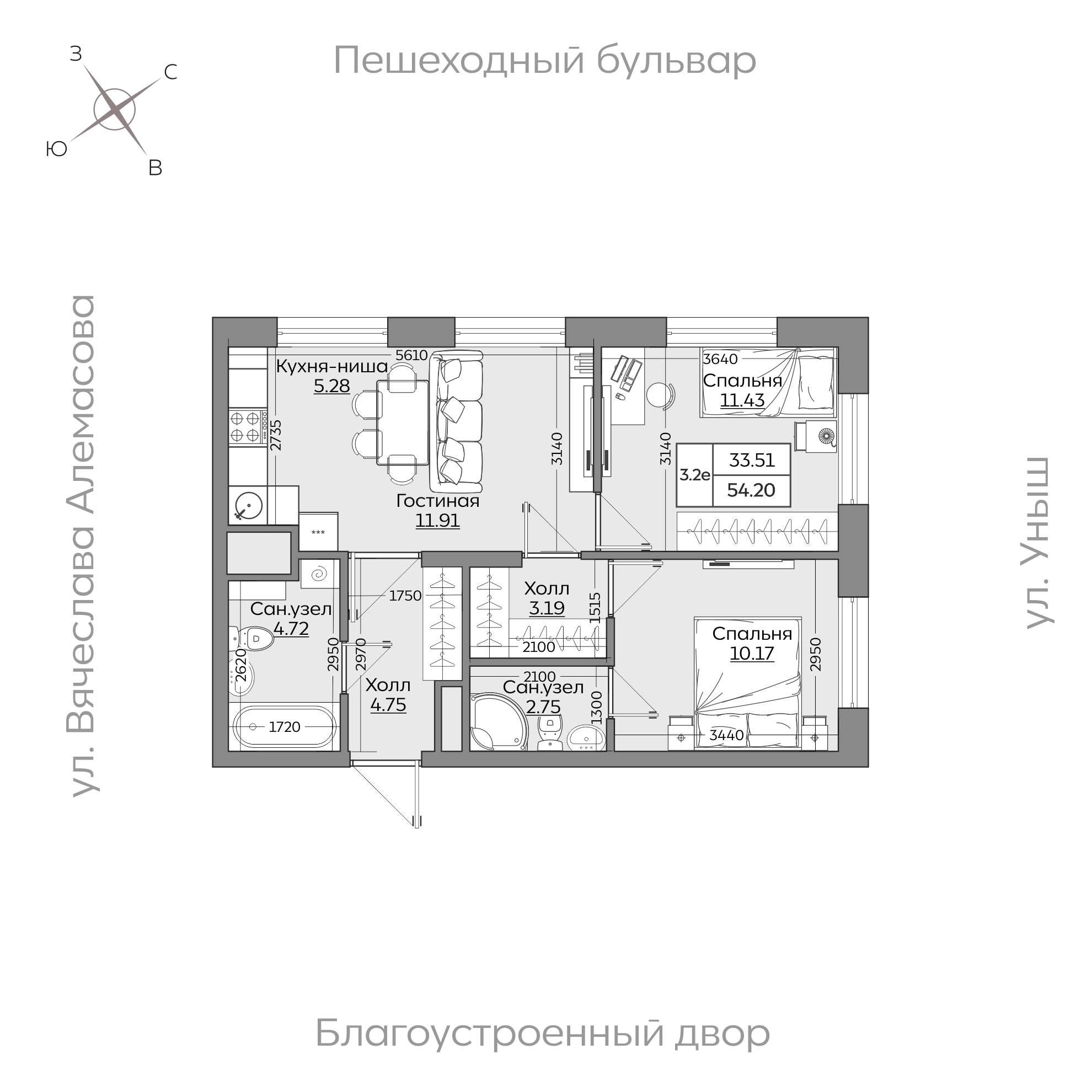 Планировка с размерами — квартиры в новостройках Казани