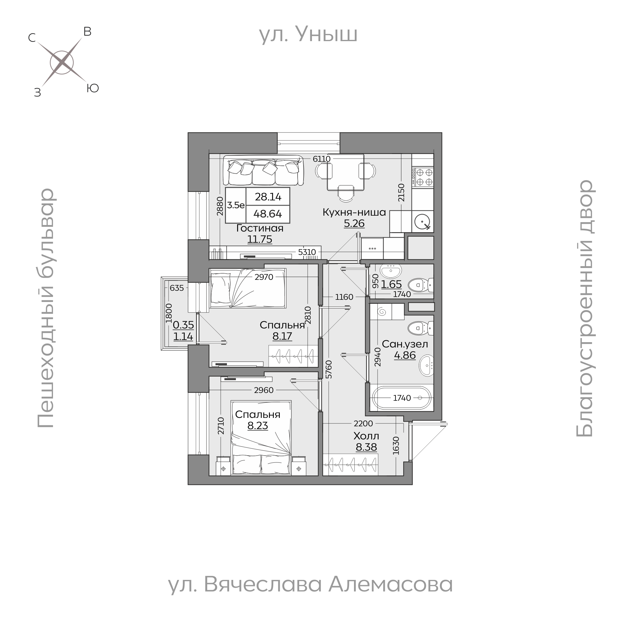 Планировка с размерами — квартиры в новостройках Казани