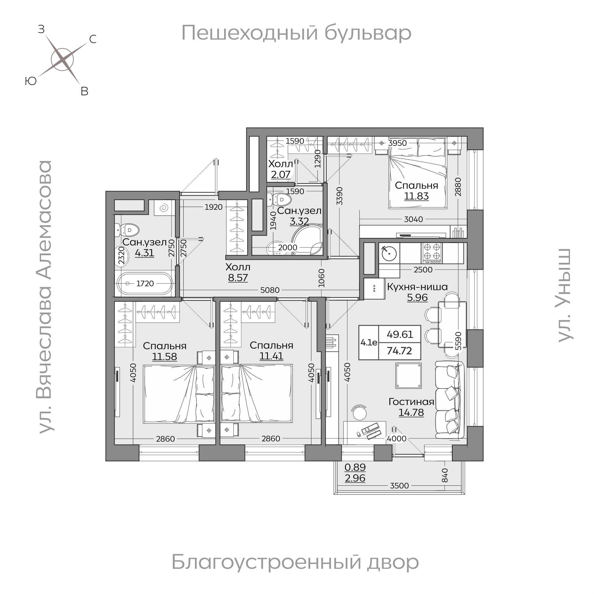 Планировка с размерами — квартиры в новостройках Казани