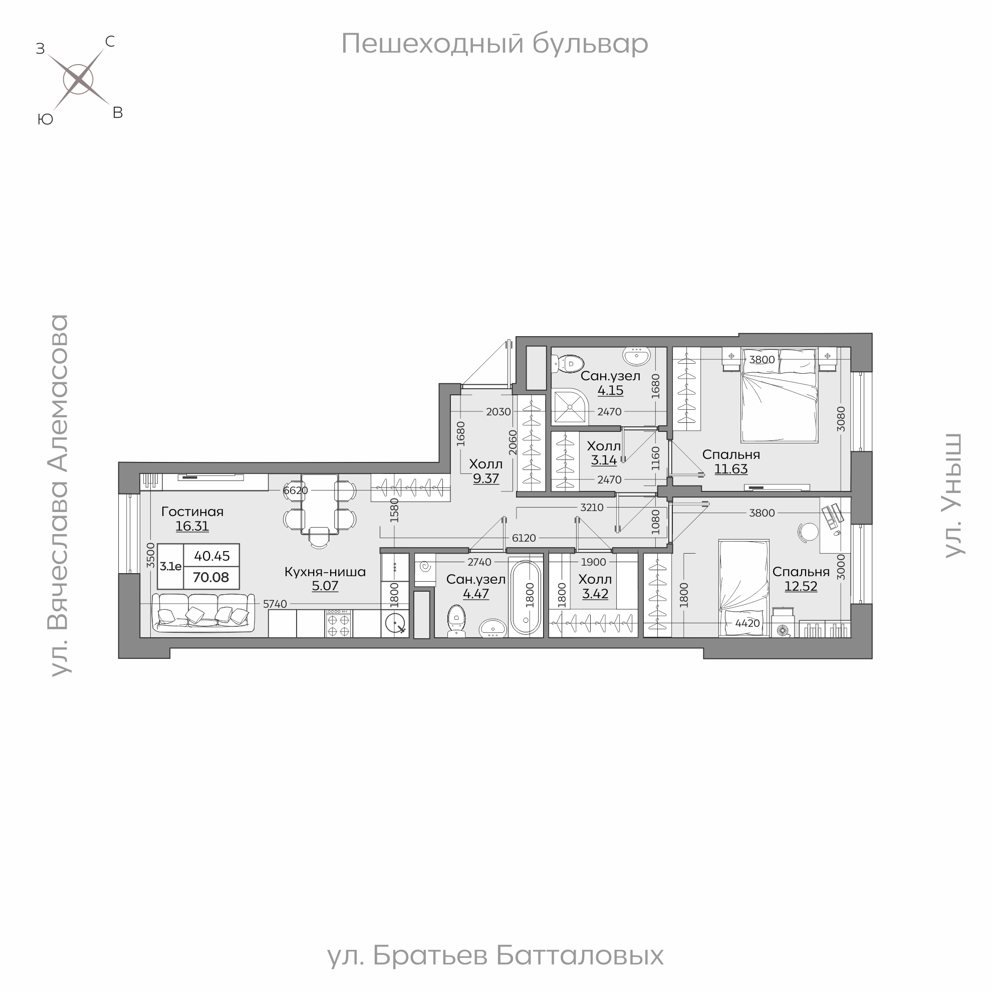 Планировка с размерами — квартиры в новостройках Казани