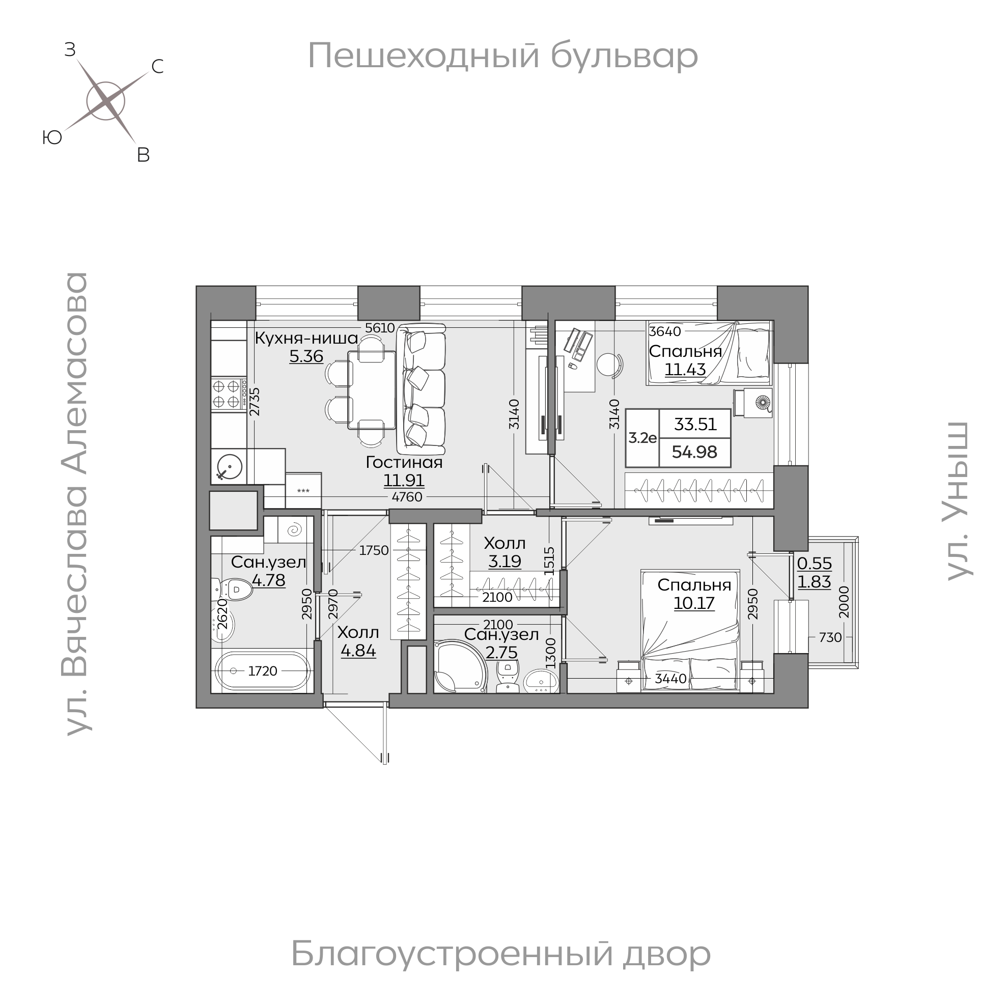 Планировка с размерами — квартиры в новостройках Казани