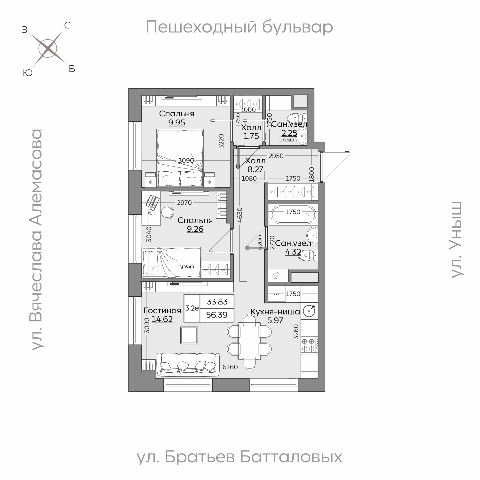 Планировка с размерами — квартиры в новостройках Казани