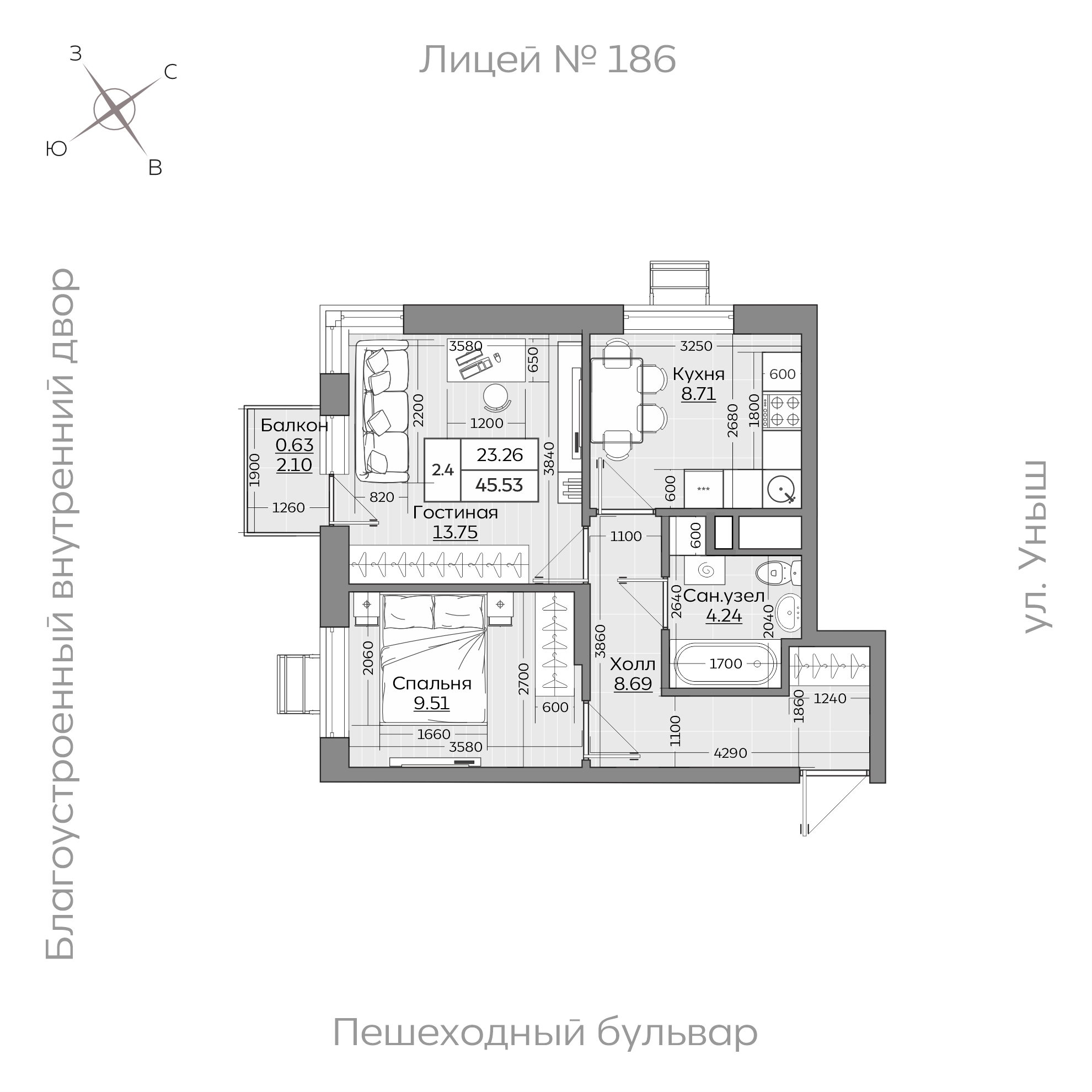Планировка с размерами — квартиры в новостройках Казани