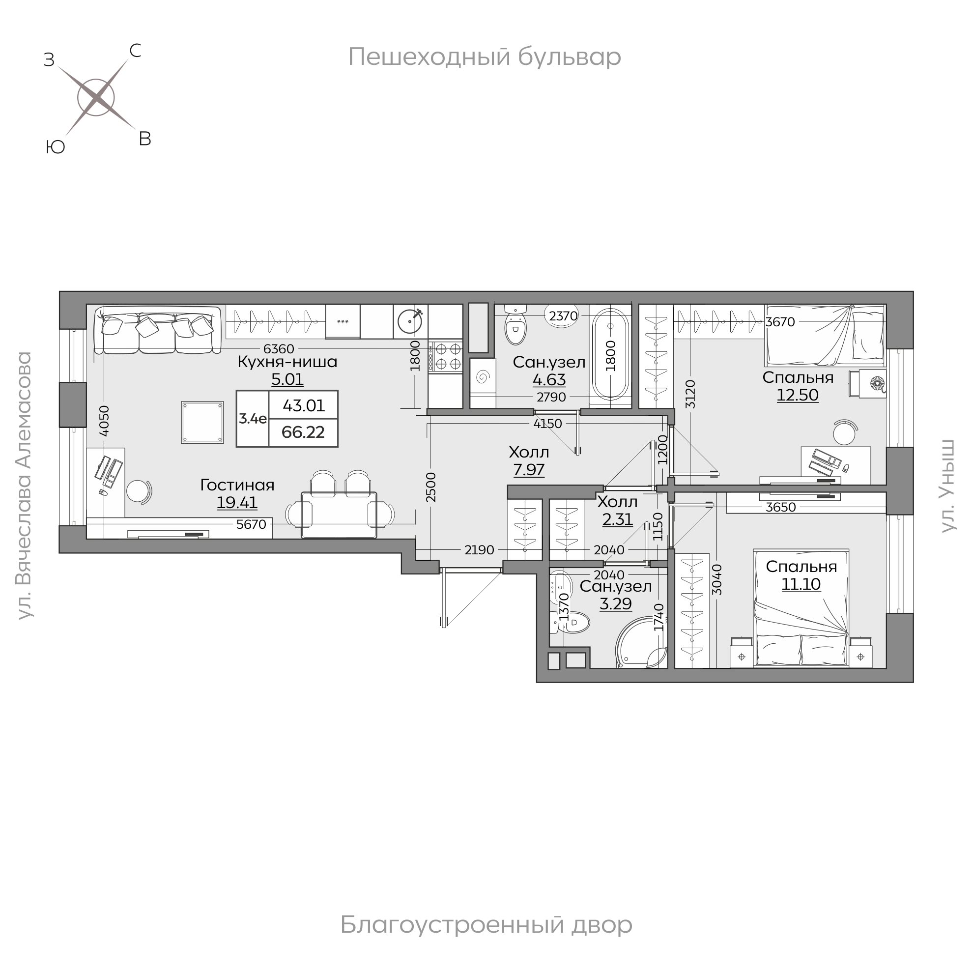 Планировка с размерами — квартиры в новостройках Казани