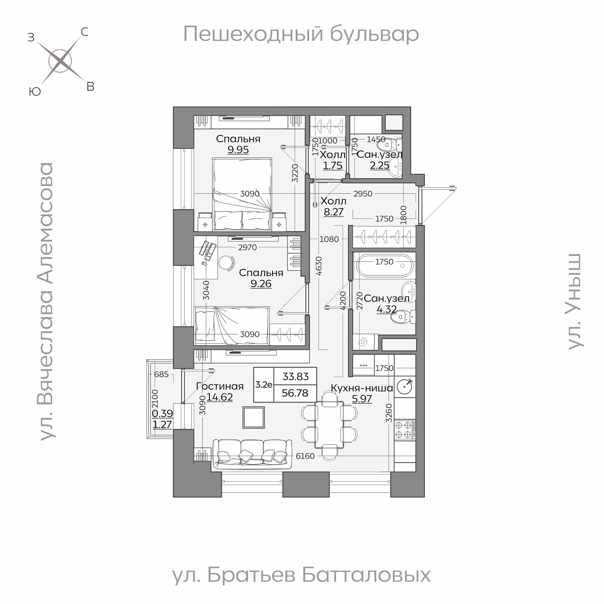 Планировка с размерами — квартиры в новостройках Казани