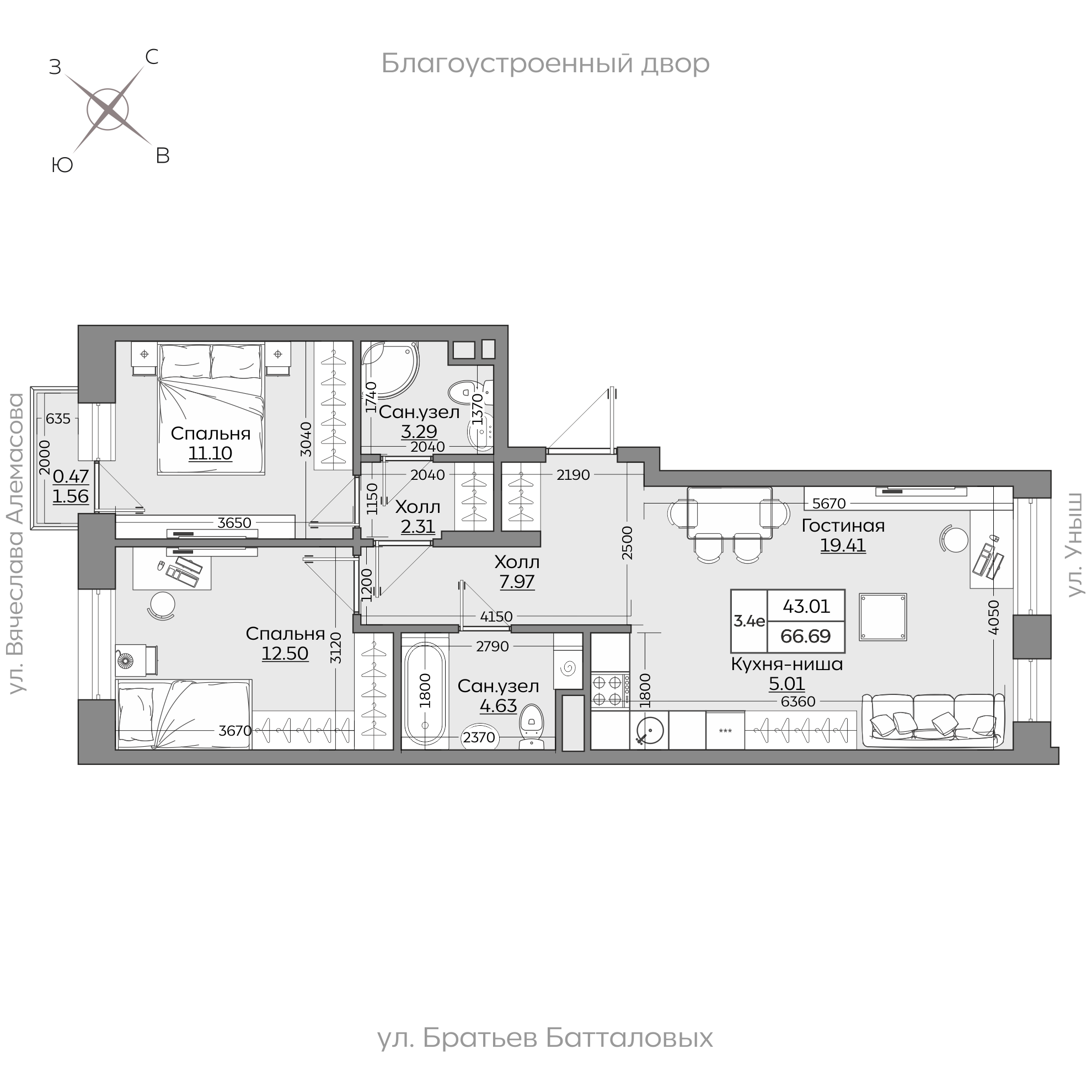 Планировка с размерами — квартиры в новостройках Казани