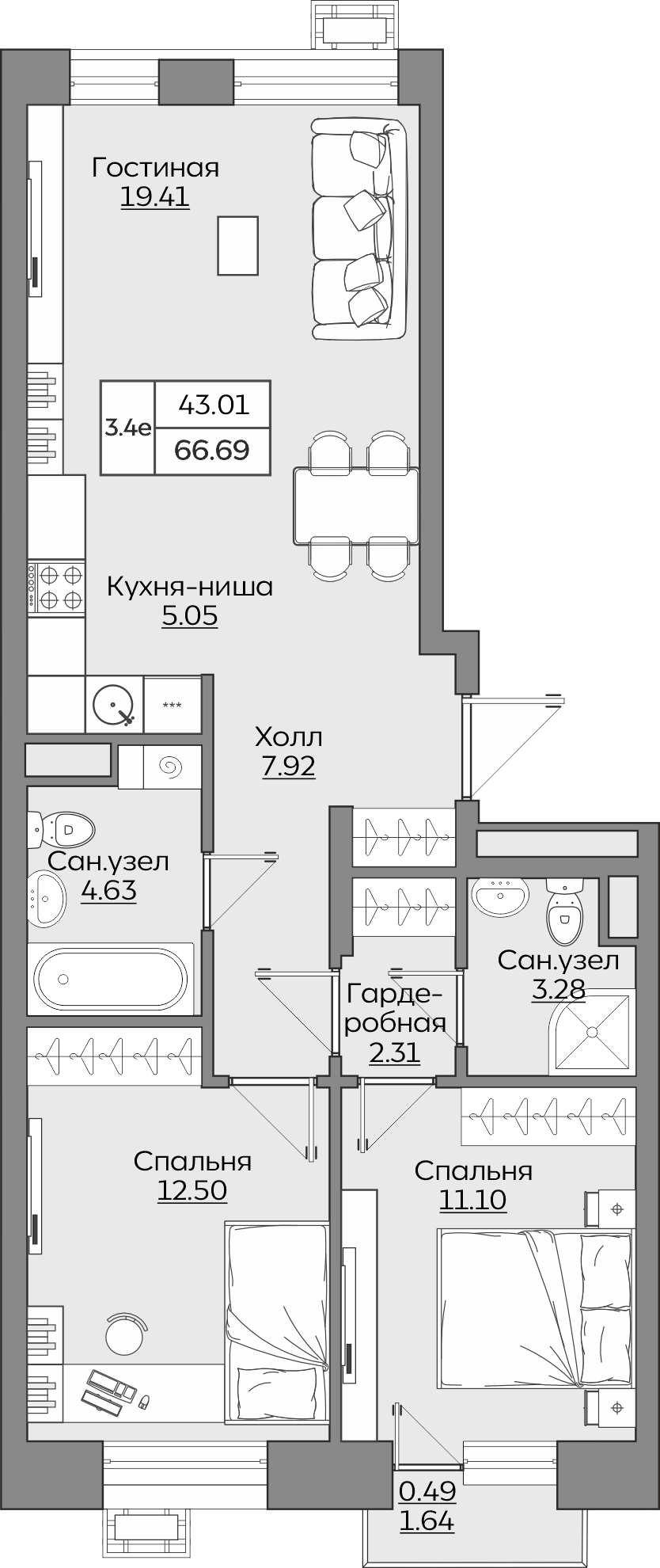 Планировка квартиры — новостройки Казани