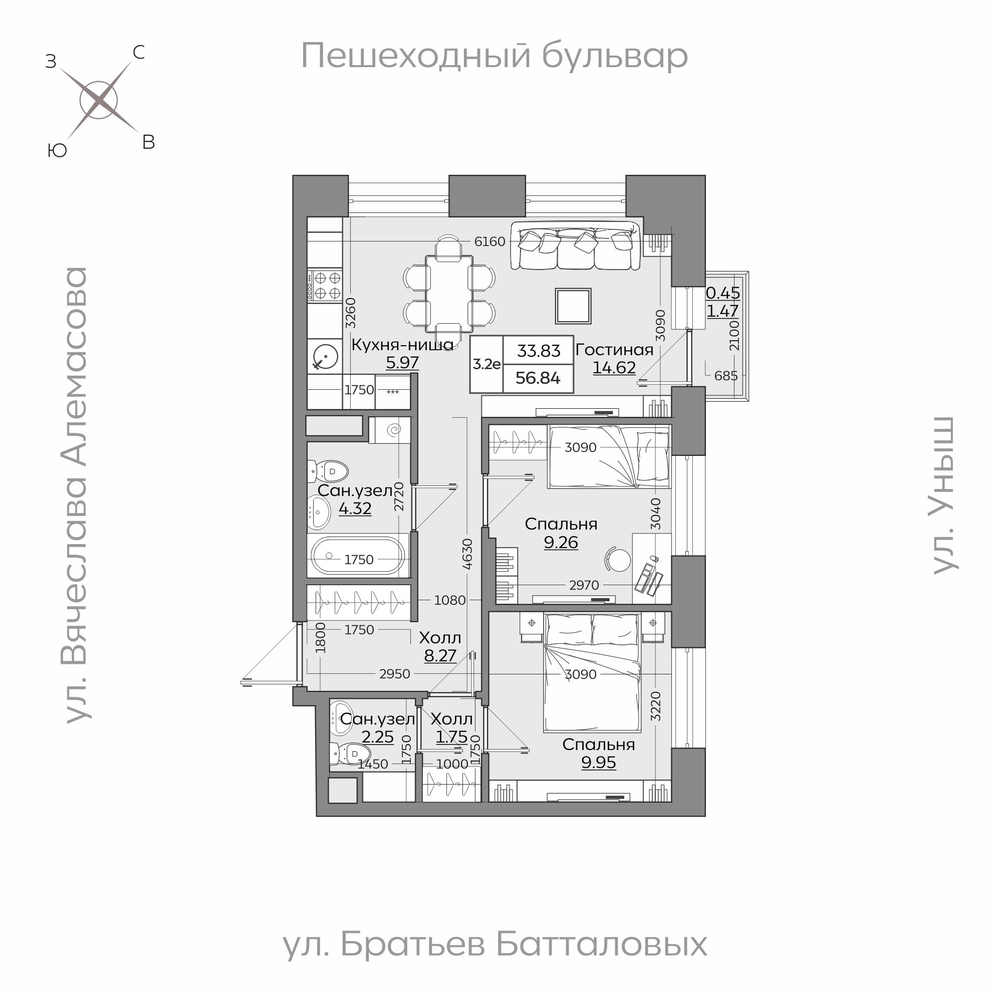 Планировка с размерами — квартиры в новостройках Казани