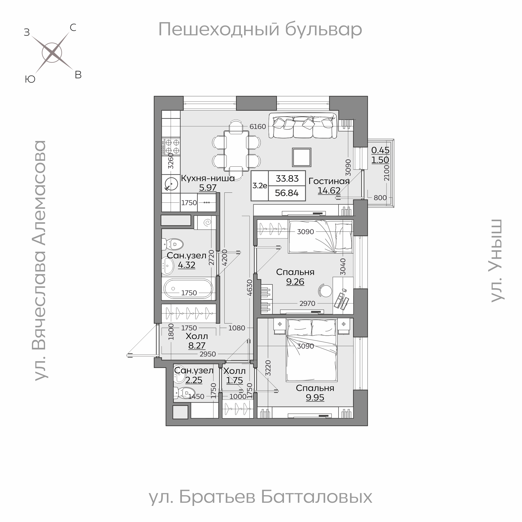 Планировка с размерами — квартиры в новостройках Казани