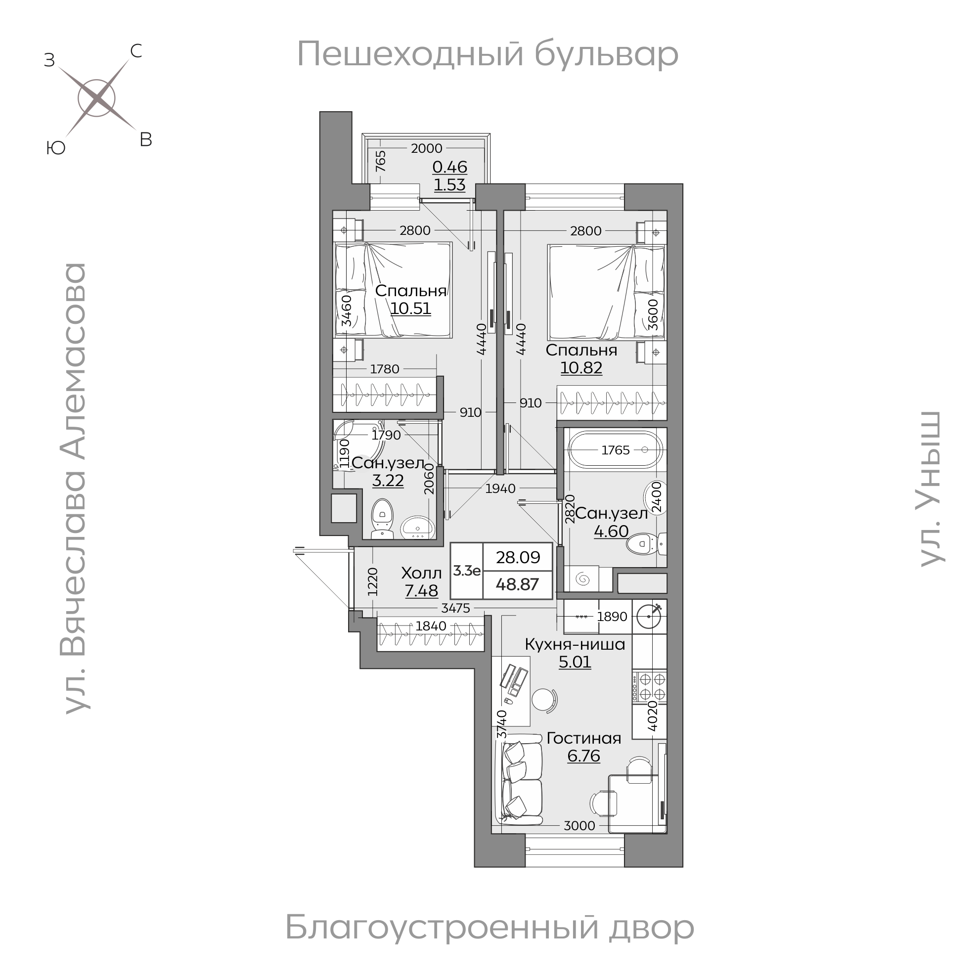 Планировка с размерами — квартиры в новостройках Казани
