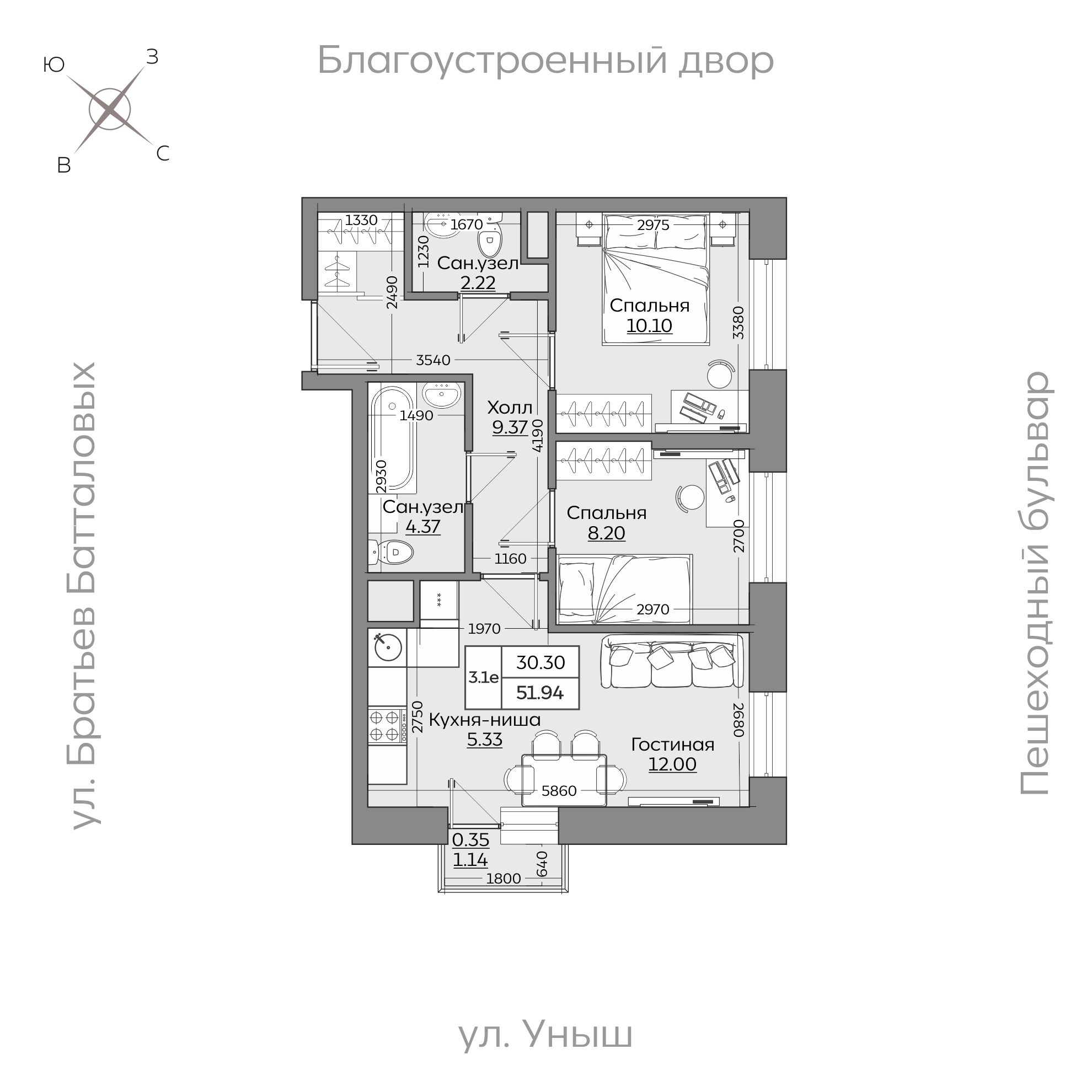 Планировка с размерами — квартиры в новостройках Казани
