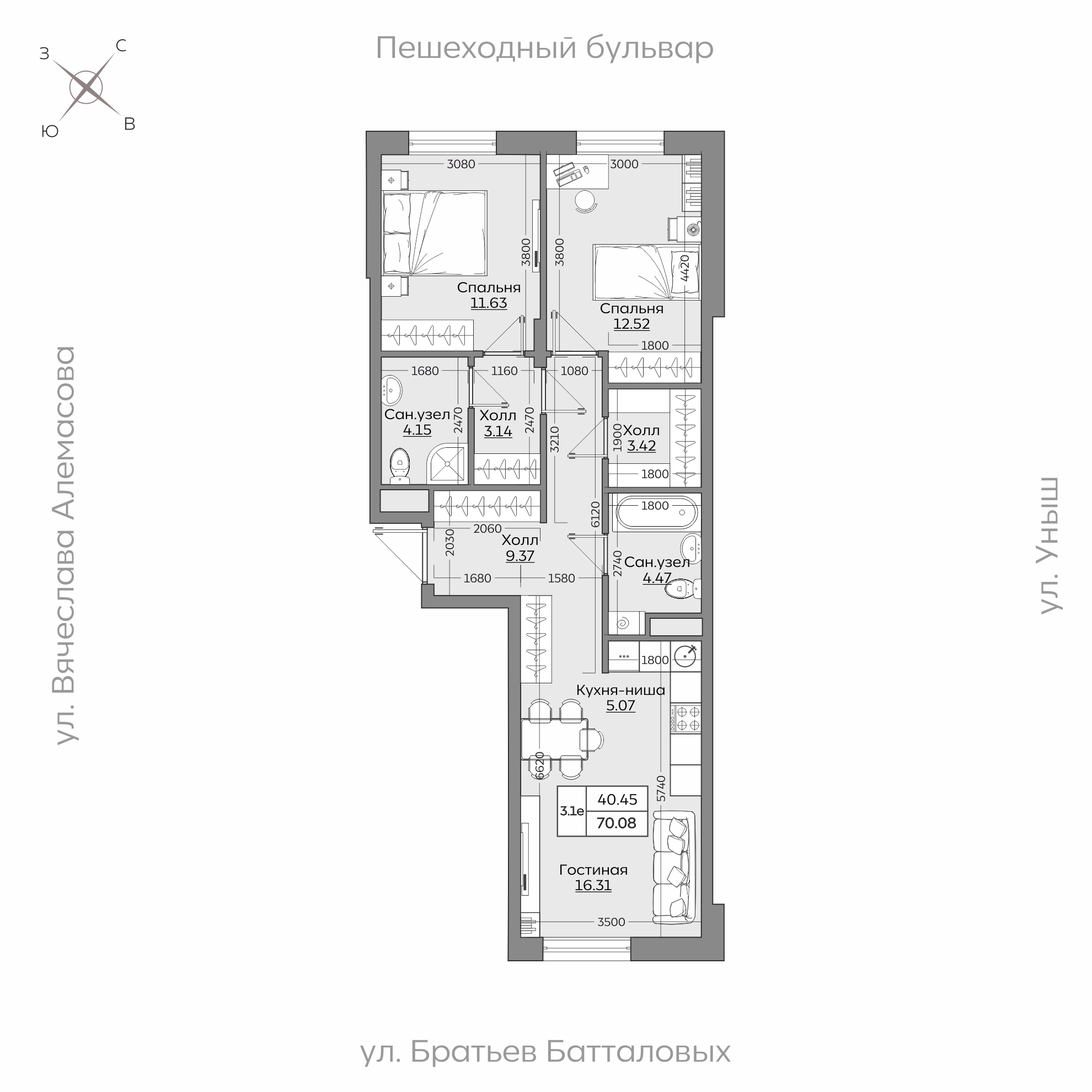 Планировка с размерами — квартиры в новостройках Казани