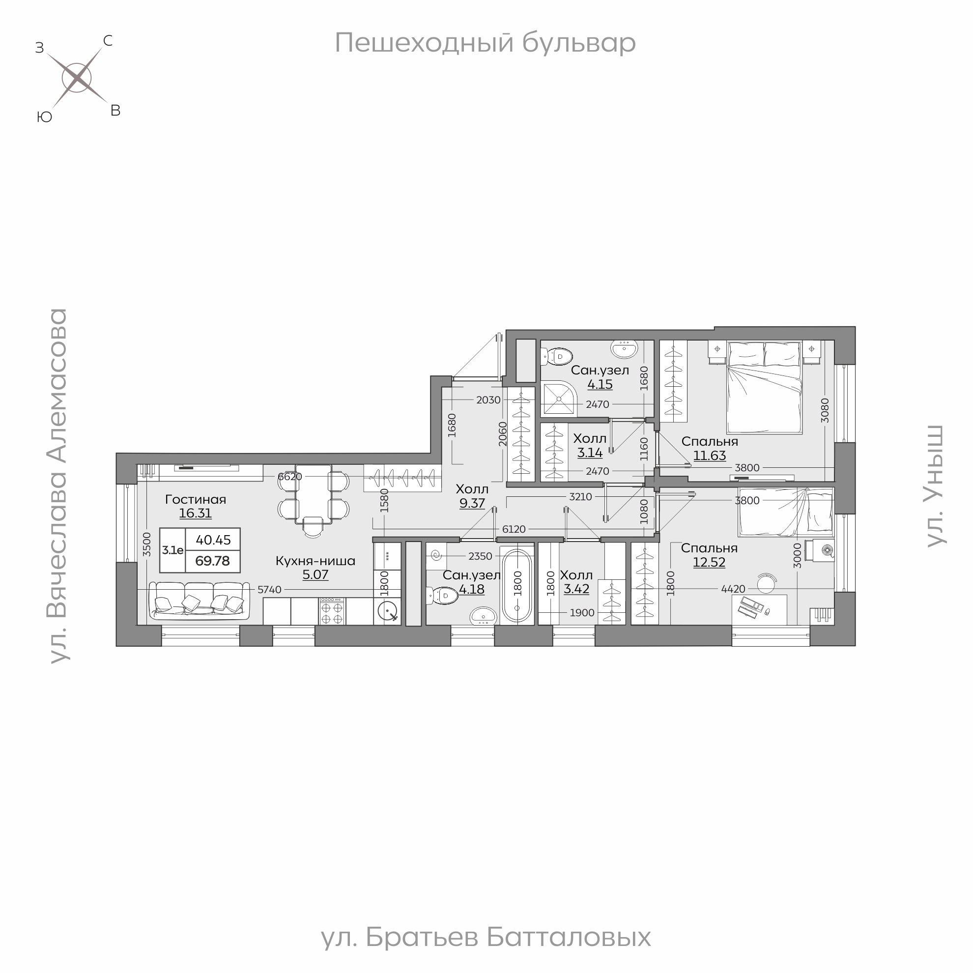 Планировка с размерами — квартиры в новостройках Казани