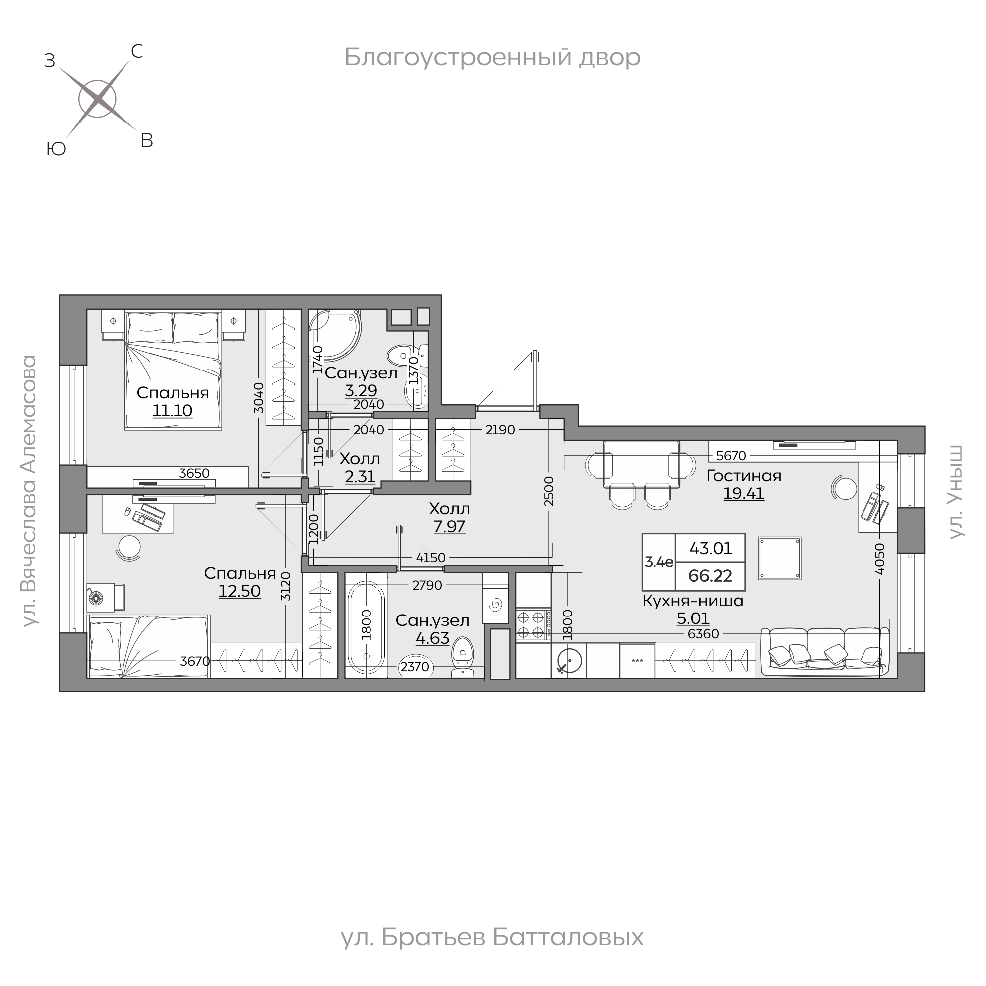 Планировка с размерами — квартиры в новостройках Казани