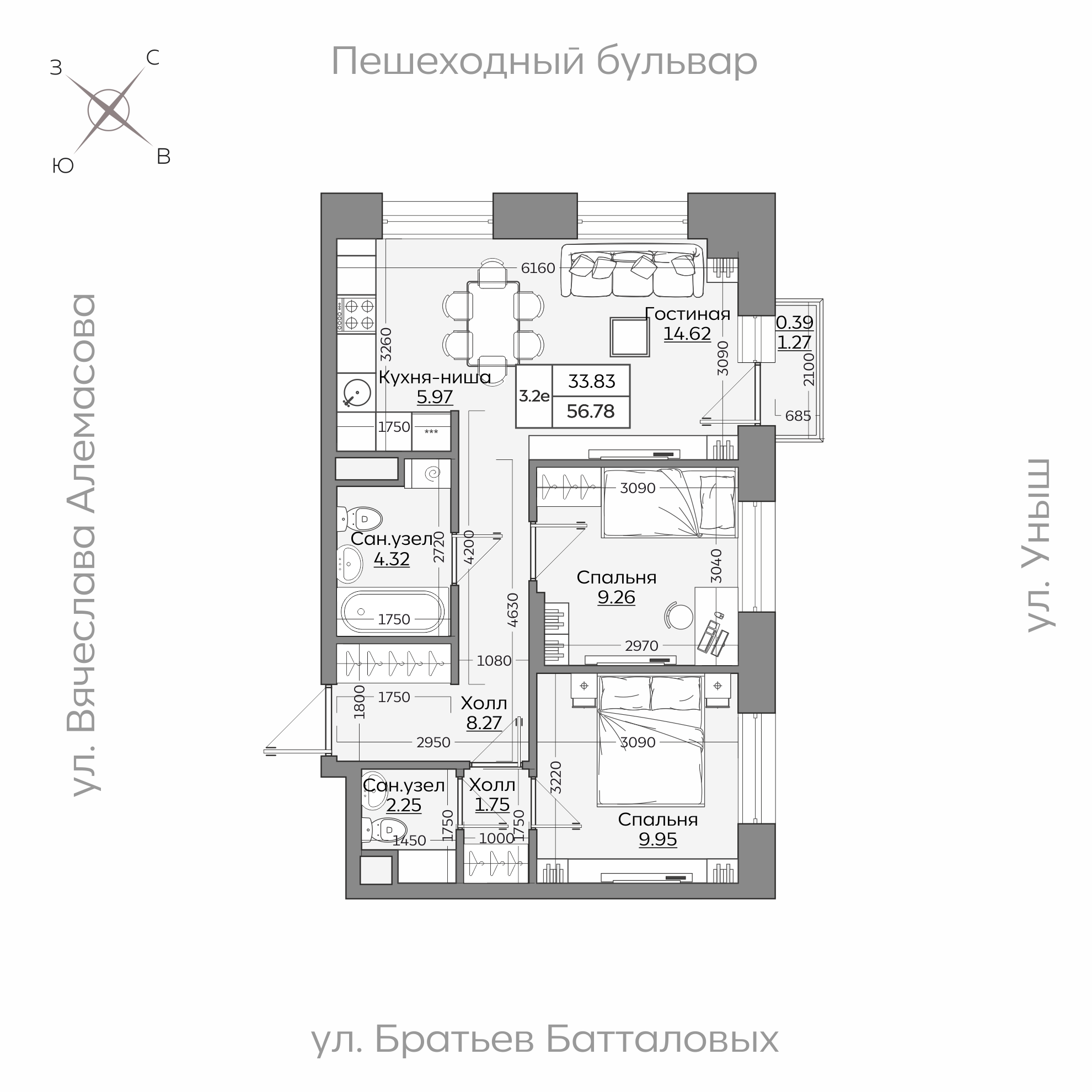 Планировка с размерами — квартиры в новостройках Казани