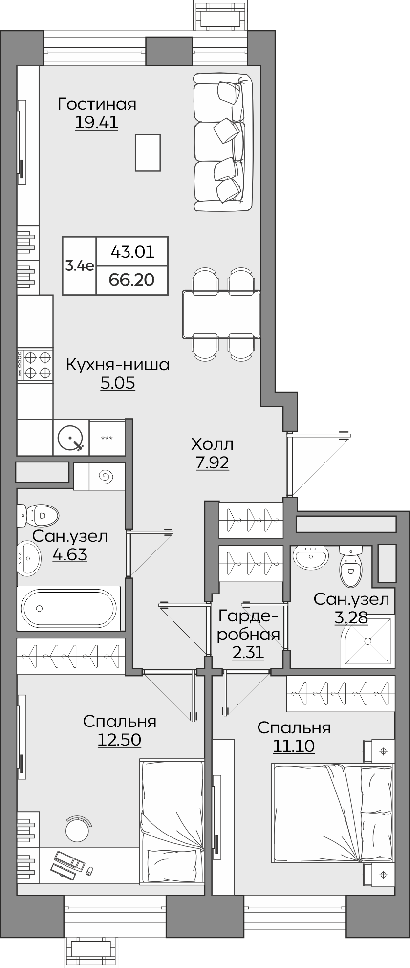 Планировка квартиры — новостройки Казани