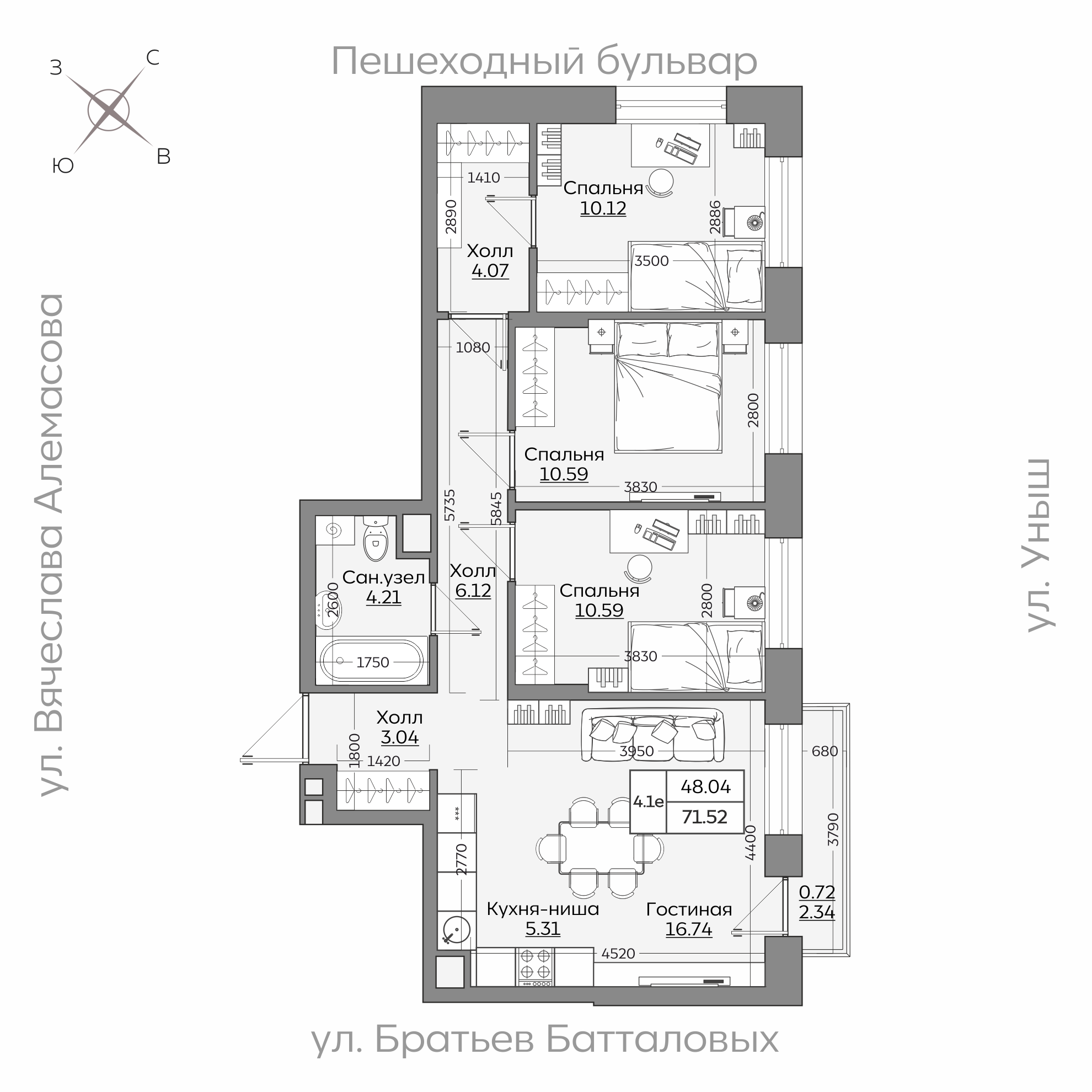 Планировка с размерами — квартиры в новостройках Казани