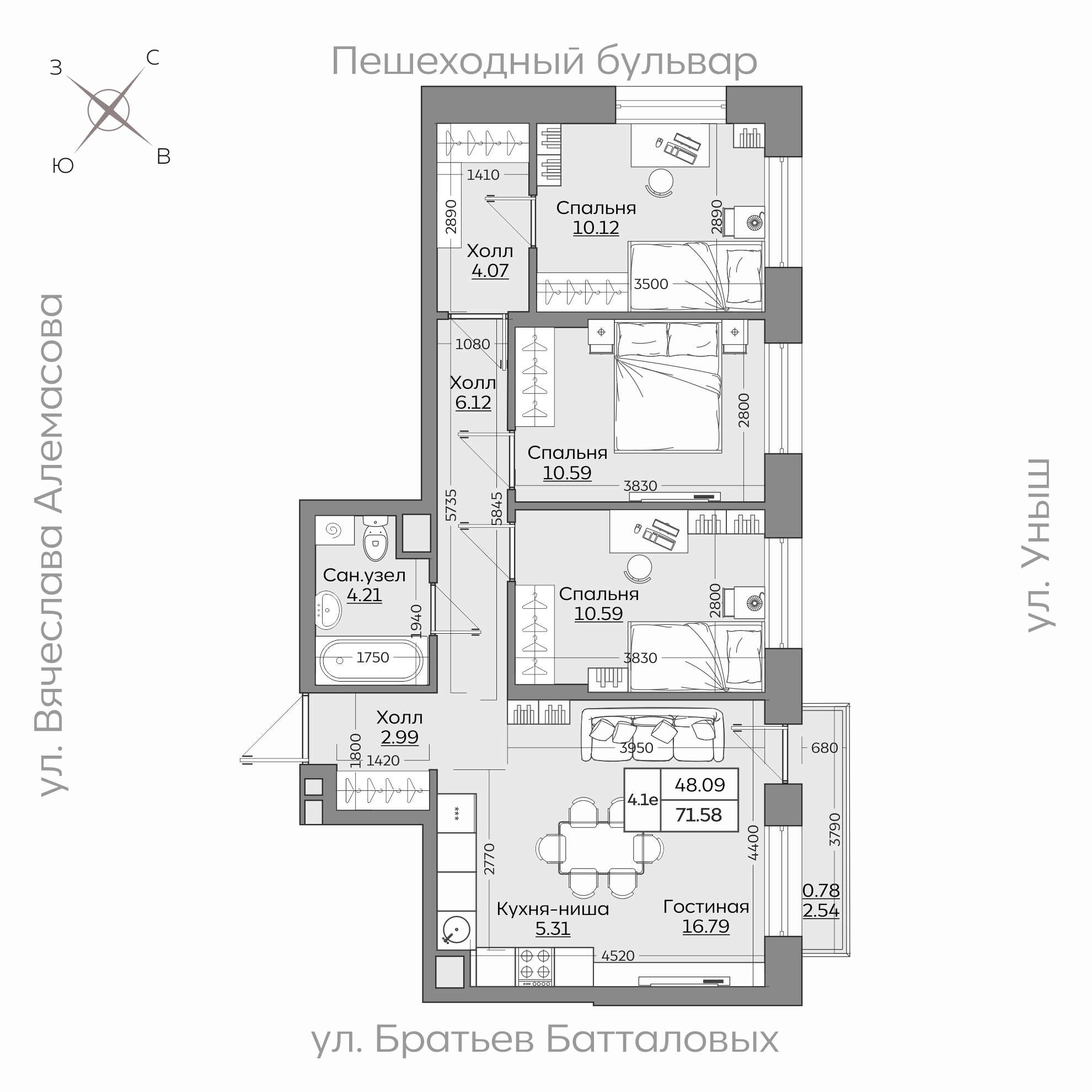 Планировка с размерами — квартиры в новостройках Казани