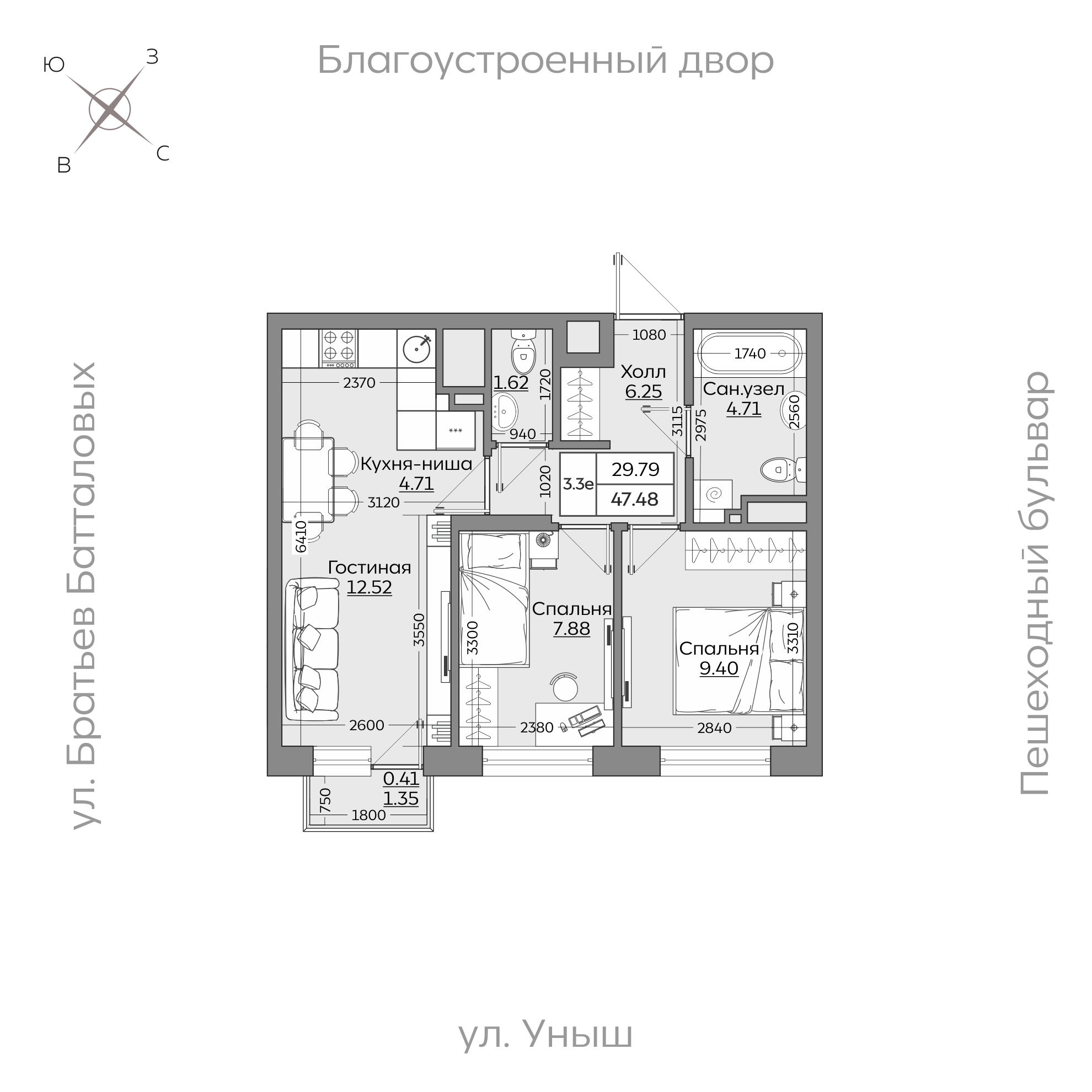 Планировка с размерами — квартиры в новостройках Казани