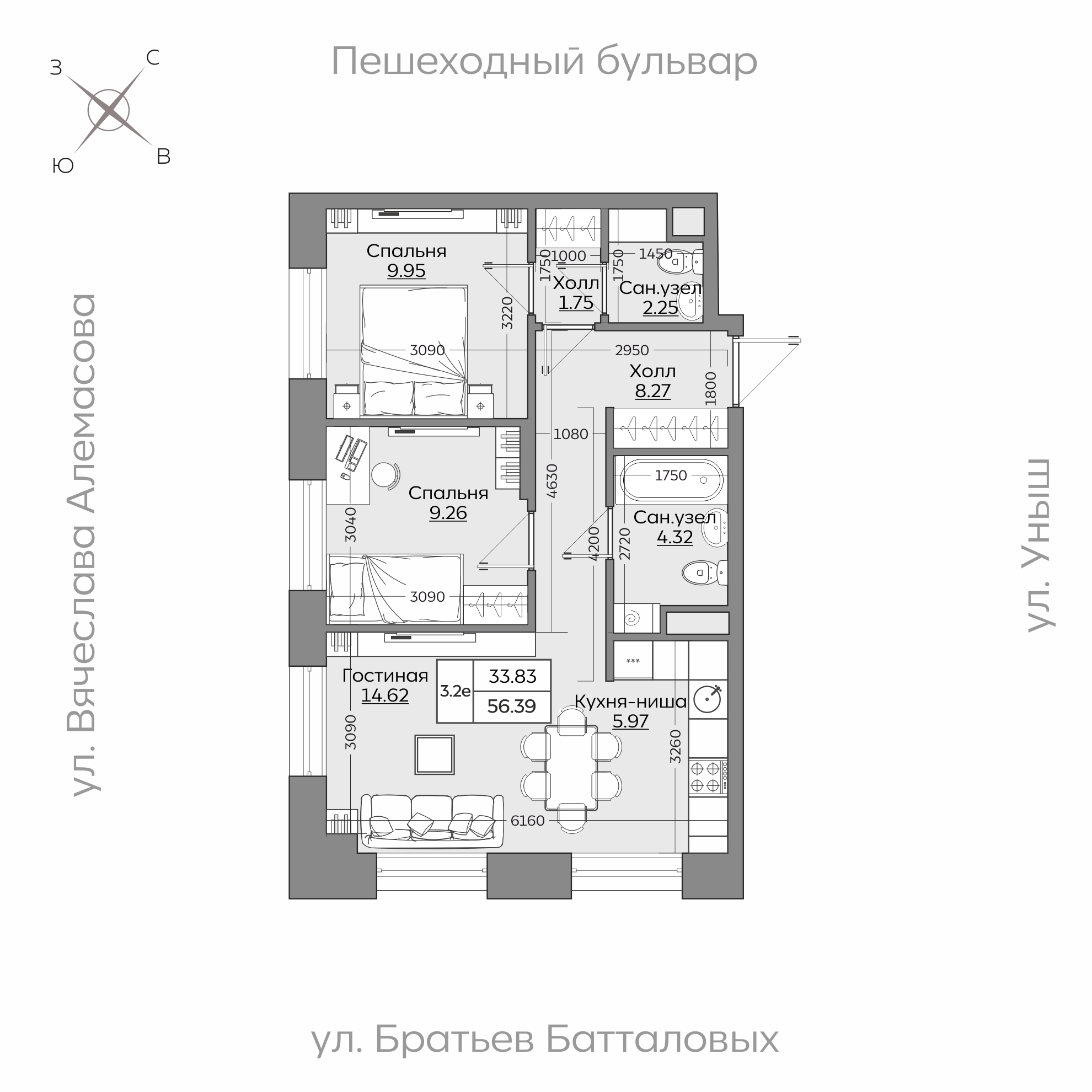Планировка с размерами — квартиры в новостройках Казани