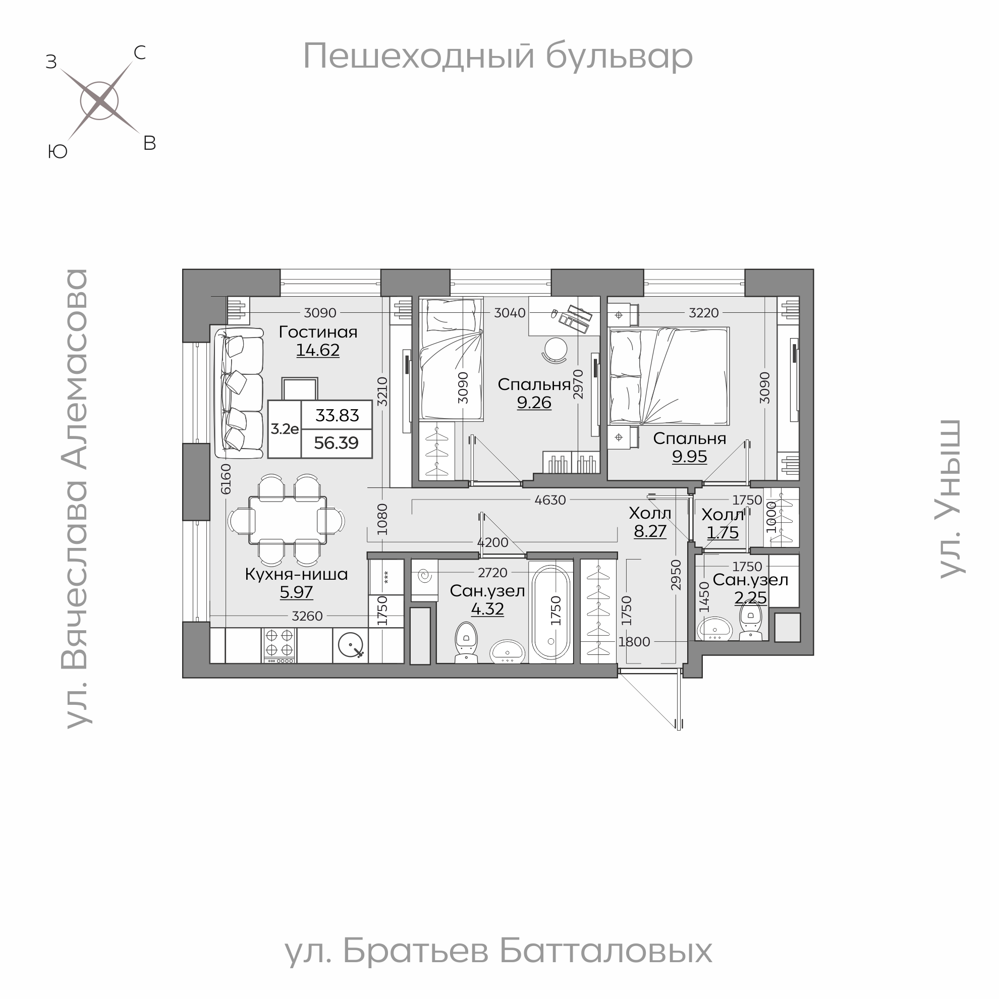 Планировка с размерами — квартиры в новостройках Казани