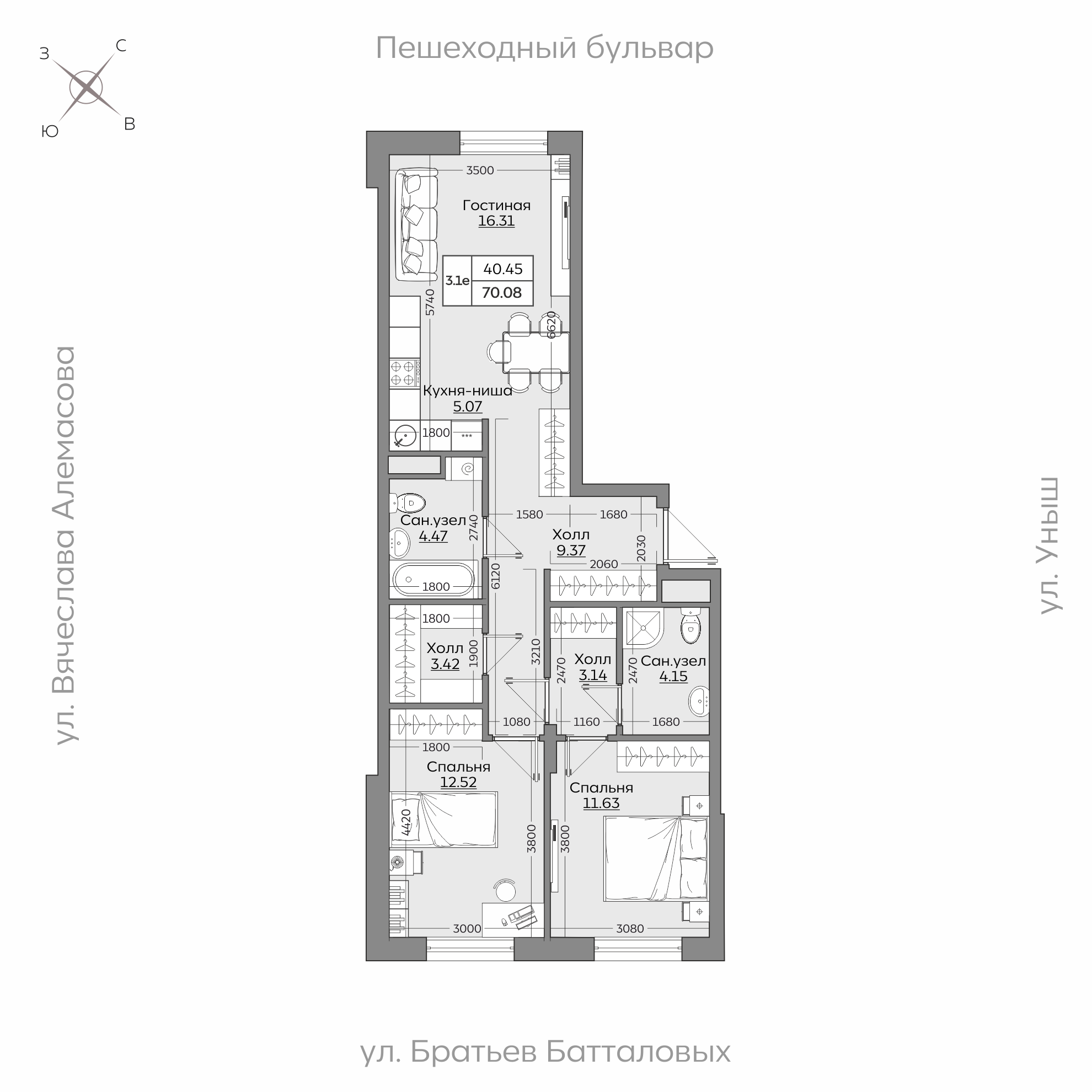 Планировка с размерами — квартиры в новостройках Казани
