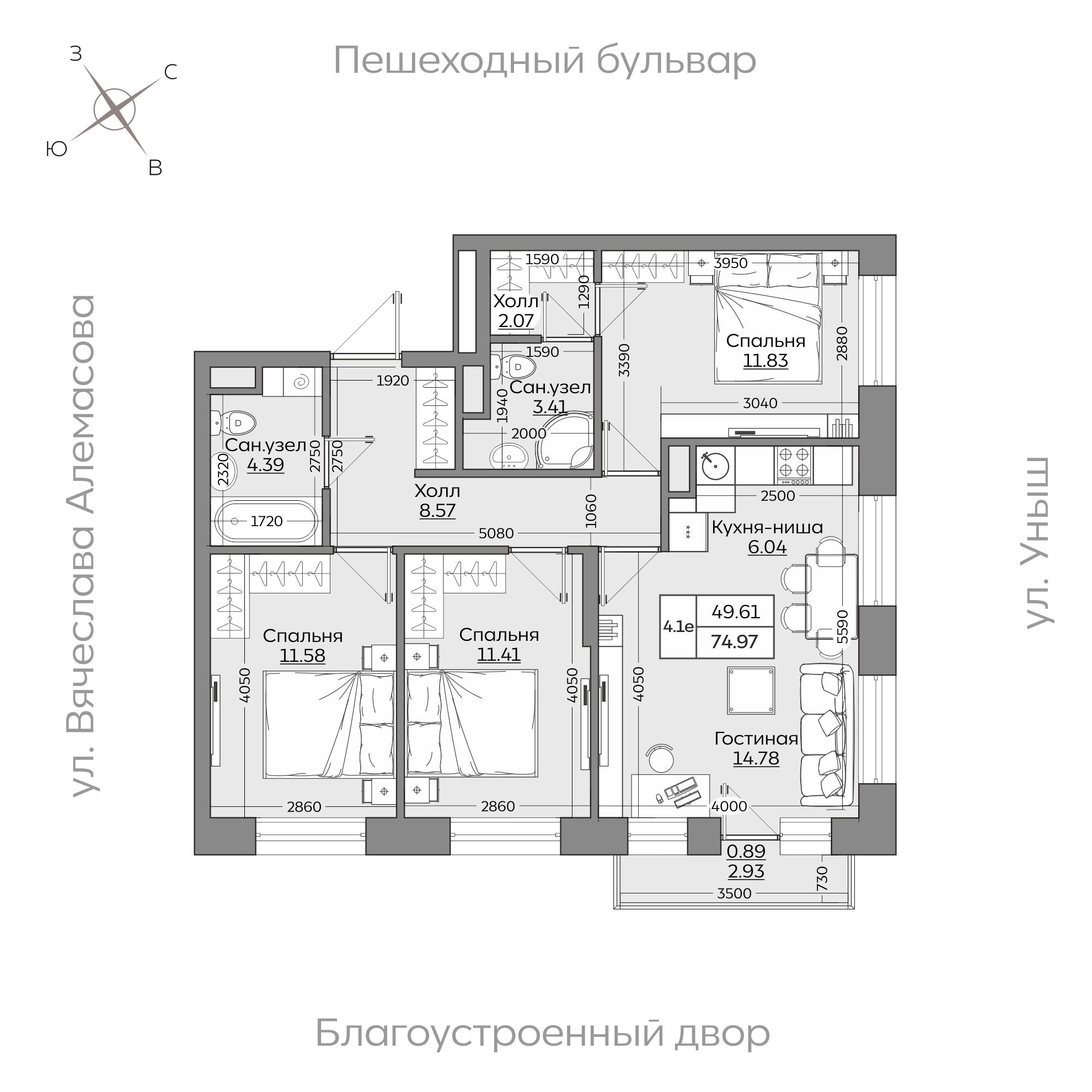 Планировка с размерами — квартиры в новостройках Казани