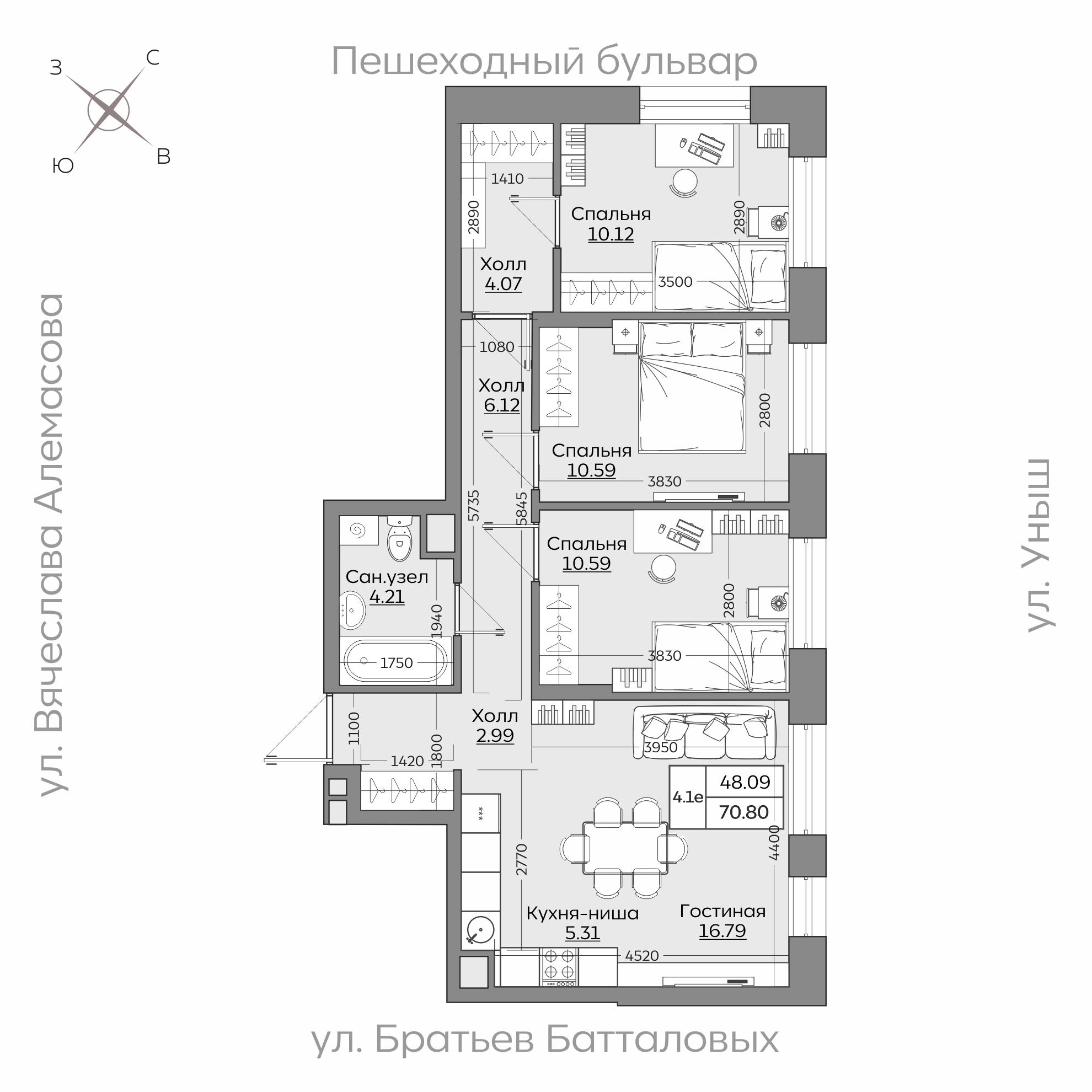 Планировка с размерами — квартиры в новостройках Казани
