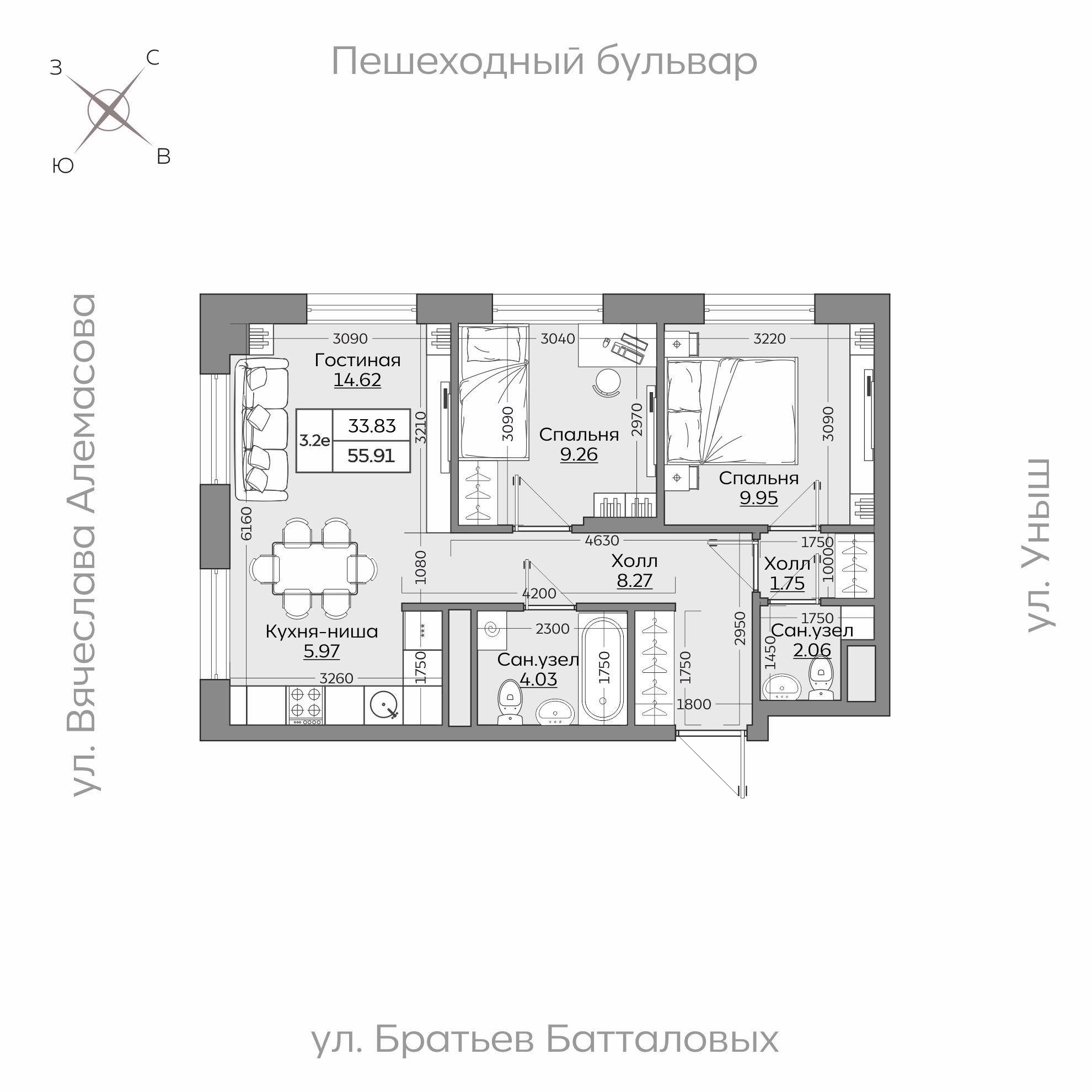 Планировка с размерами — квартиры в новостройках Казани