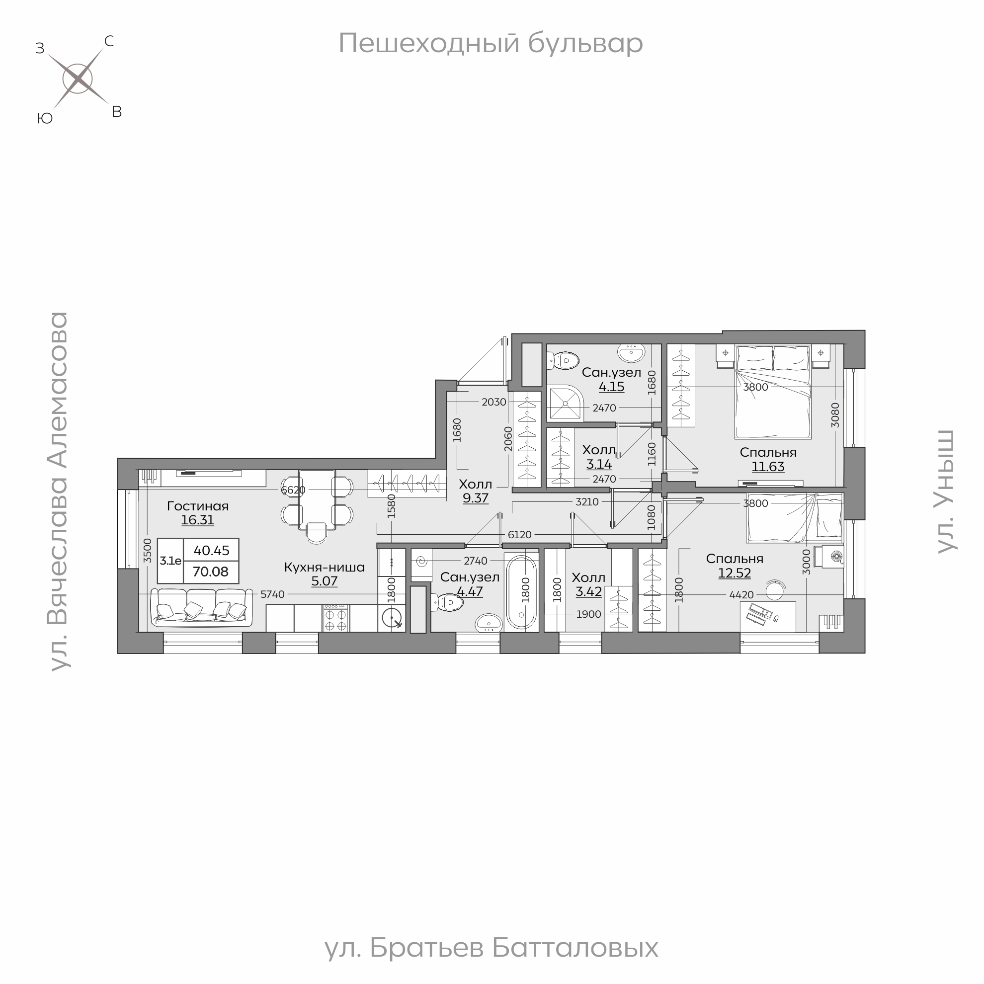 Планировка с размерами — квартиры в новостройках Казани