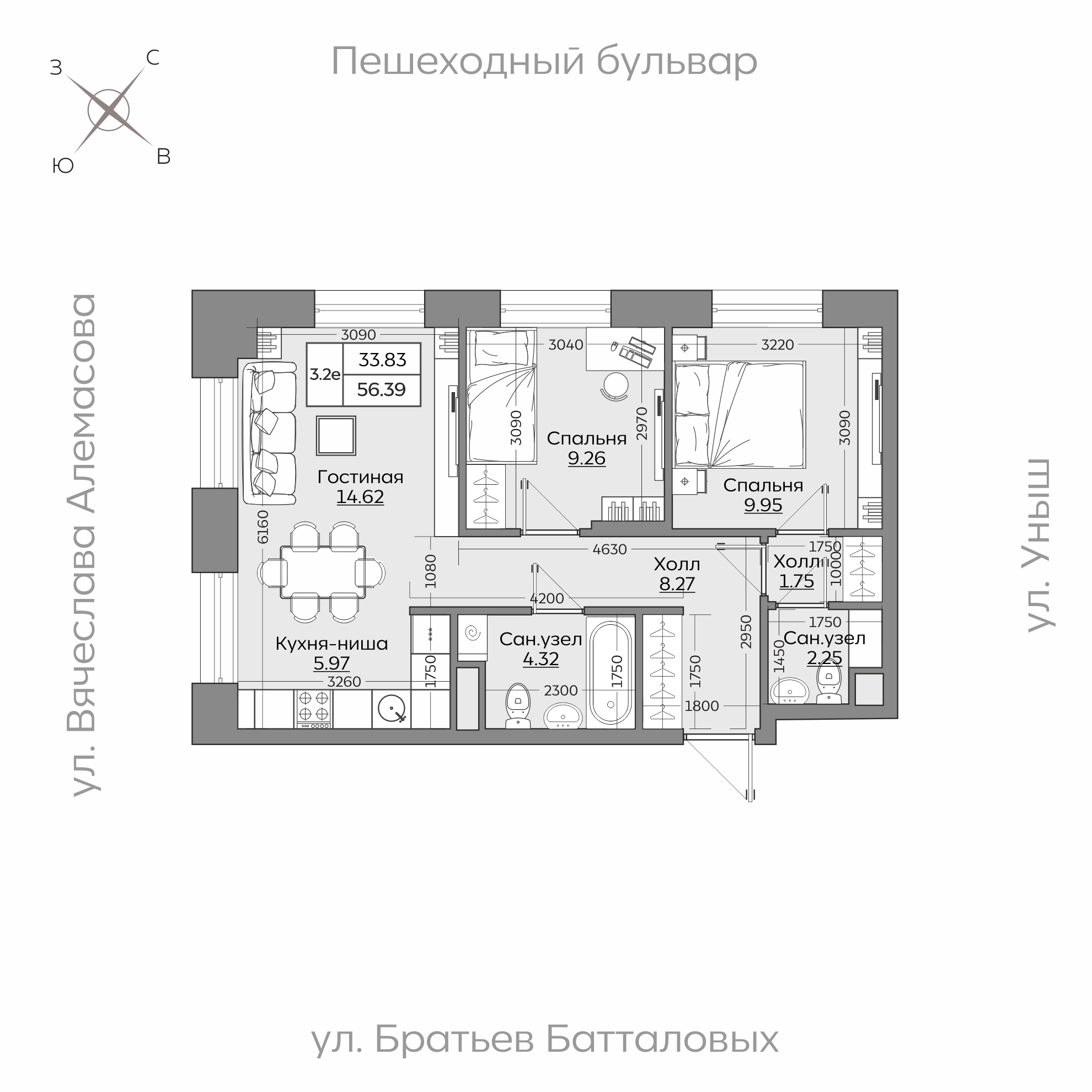 Планировка с размерами — квартиры в новостройках Казани