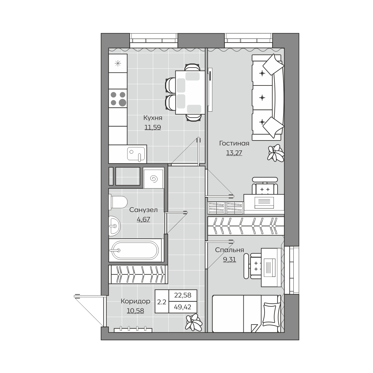 Планировка 2-комн.