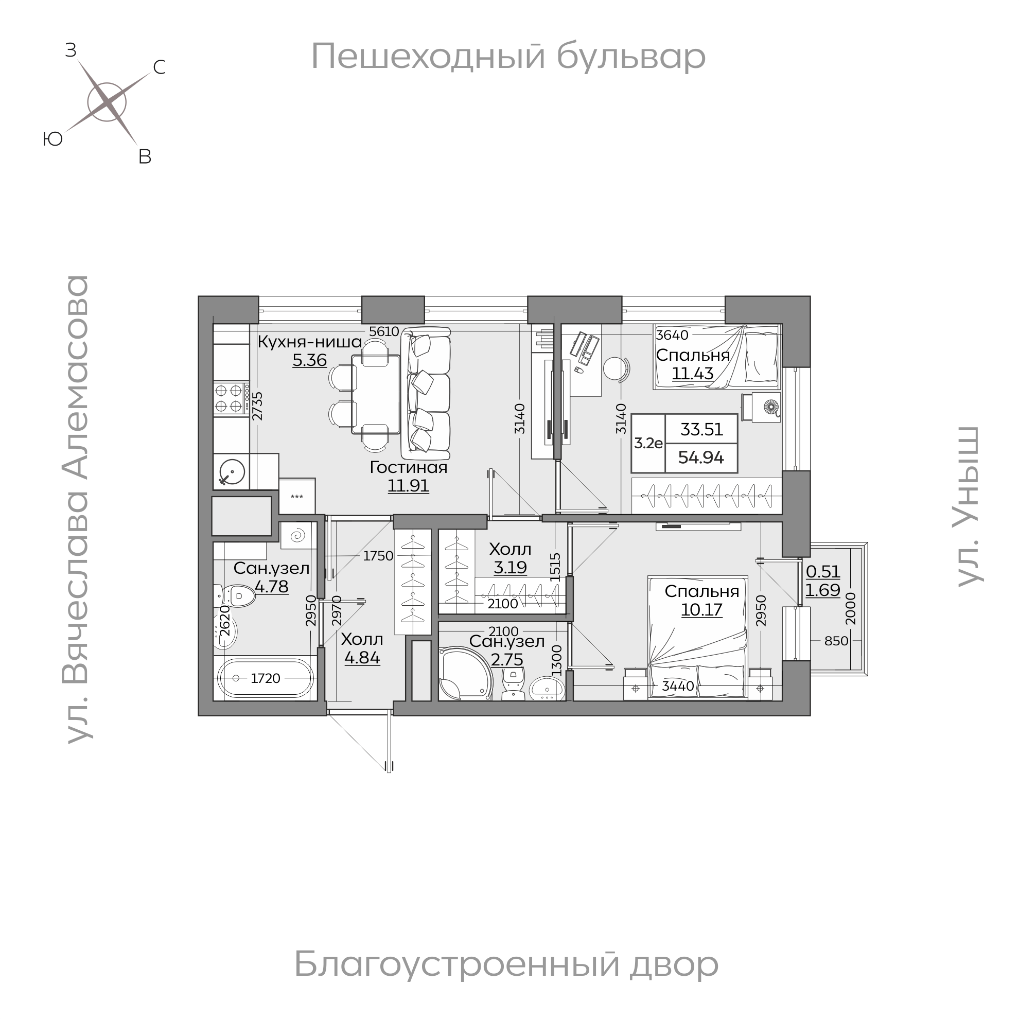 Планировка с размерами — квартиры в новостройках Казани