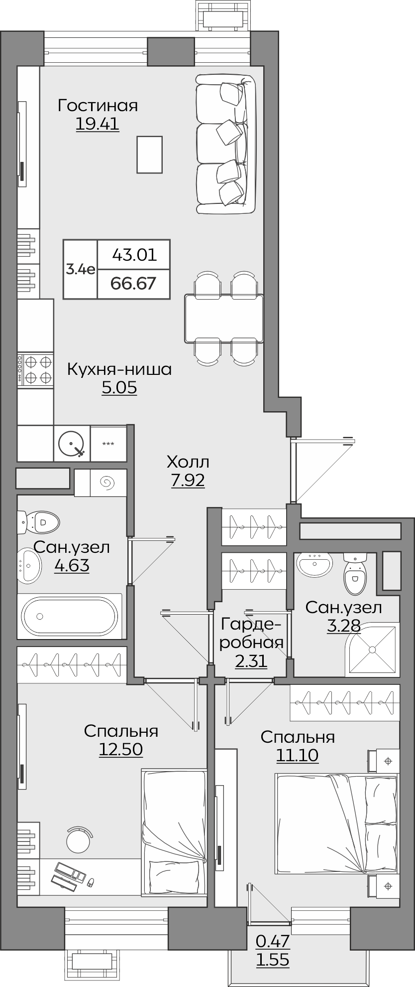 Планировка квартиры — новостройки Казани