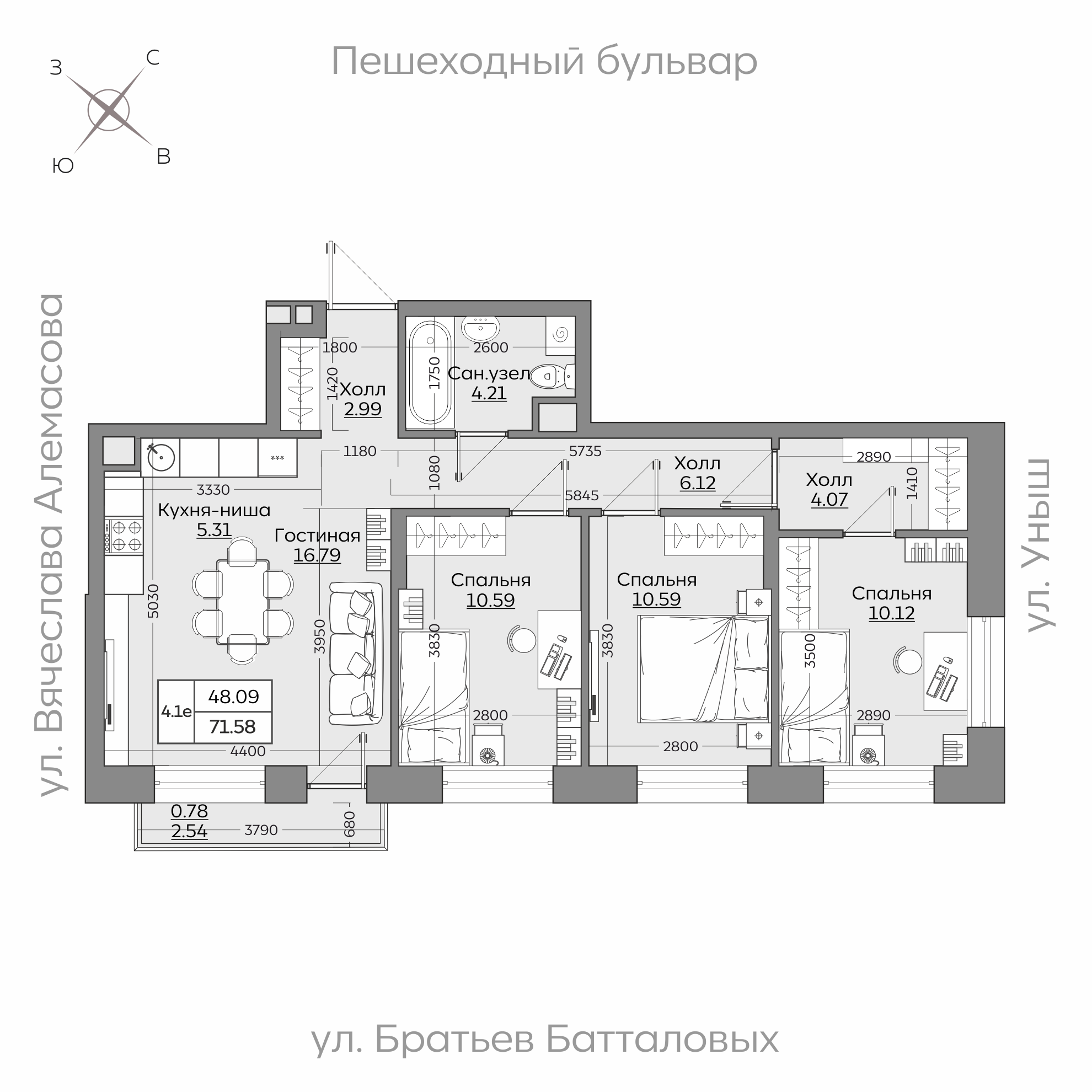 Планировка с размерами — квартиры в новостройках Казани