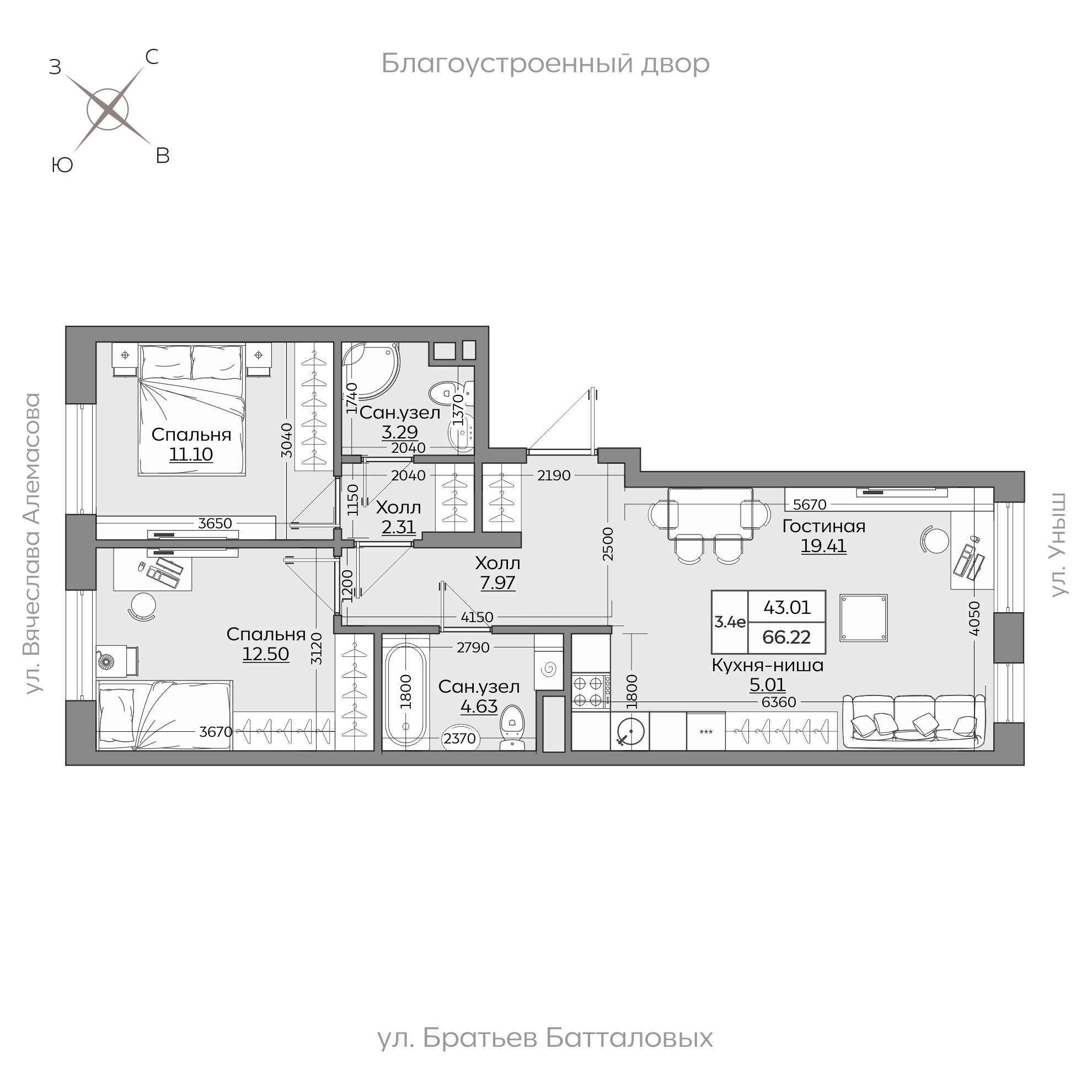 Планировка с размерами — квартиры в новостройках Казани