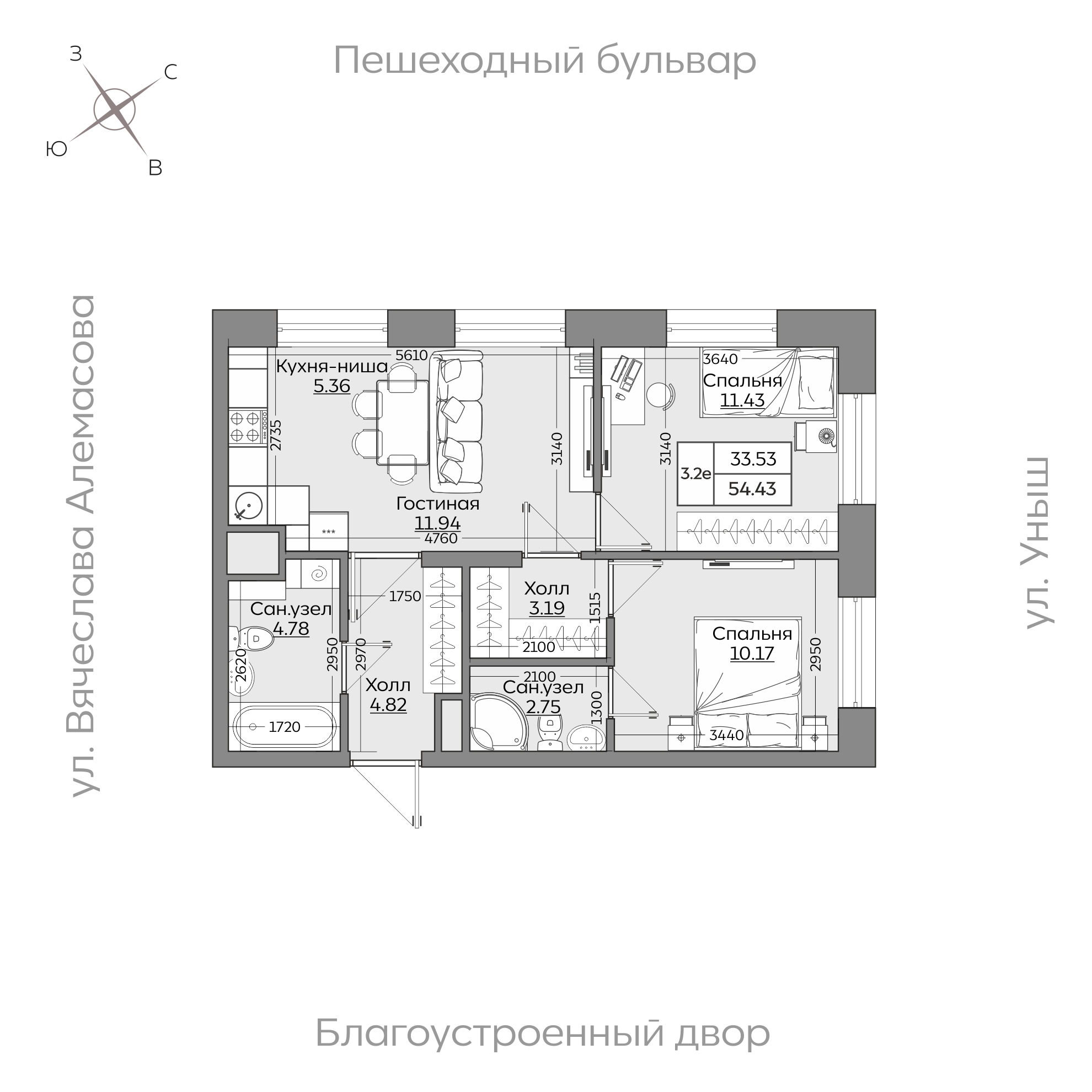 Планировка с размерами — квартиры в новостройках Казани