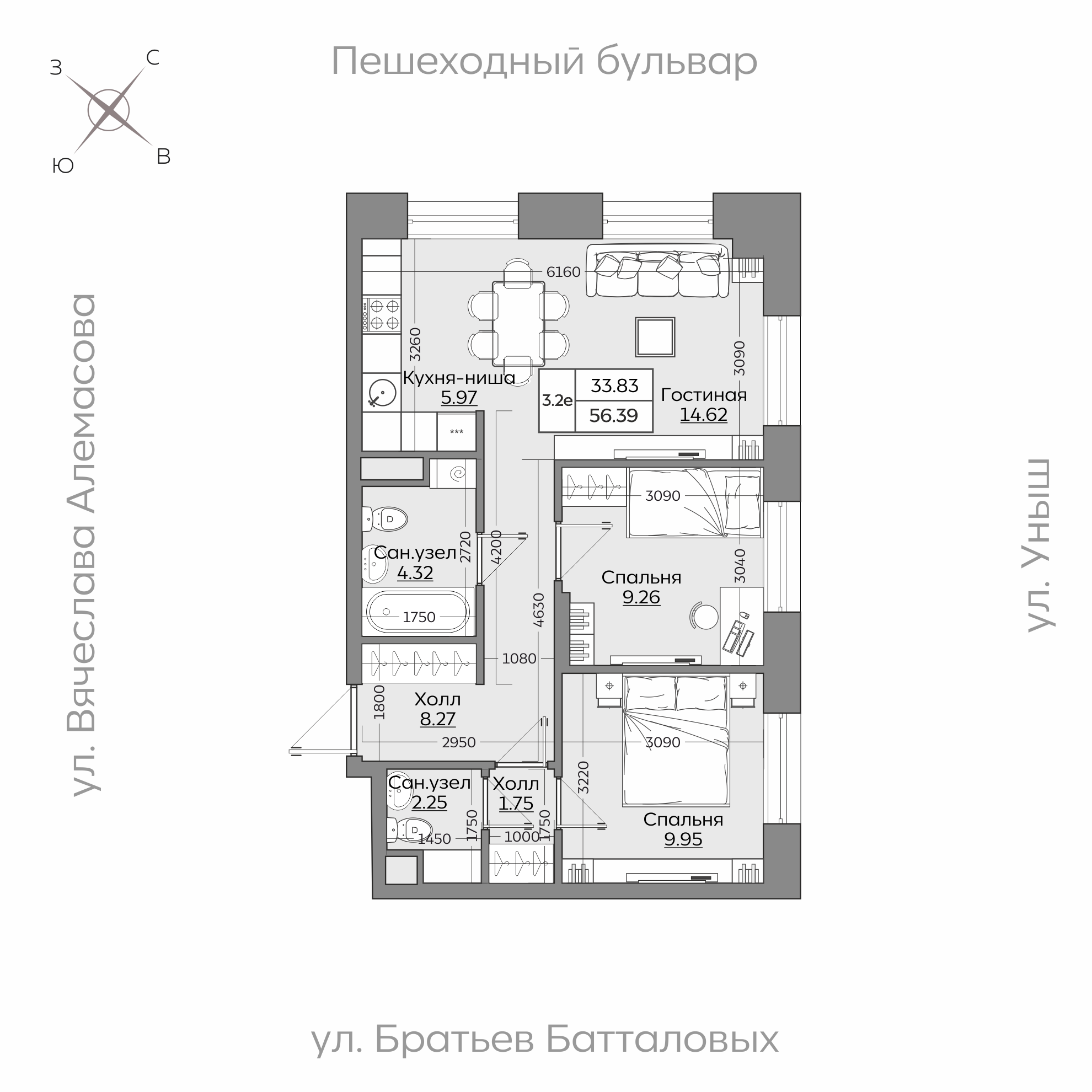 Планировка с размерами — квартиры в новостройках Казани