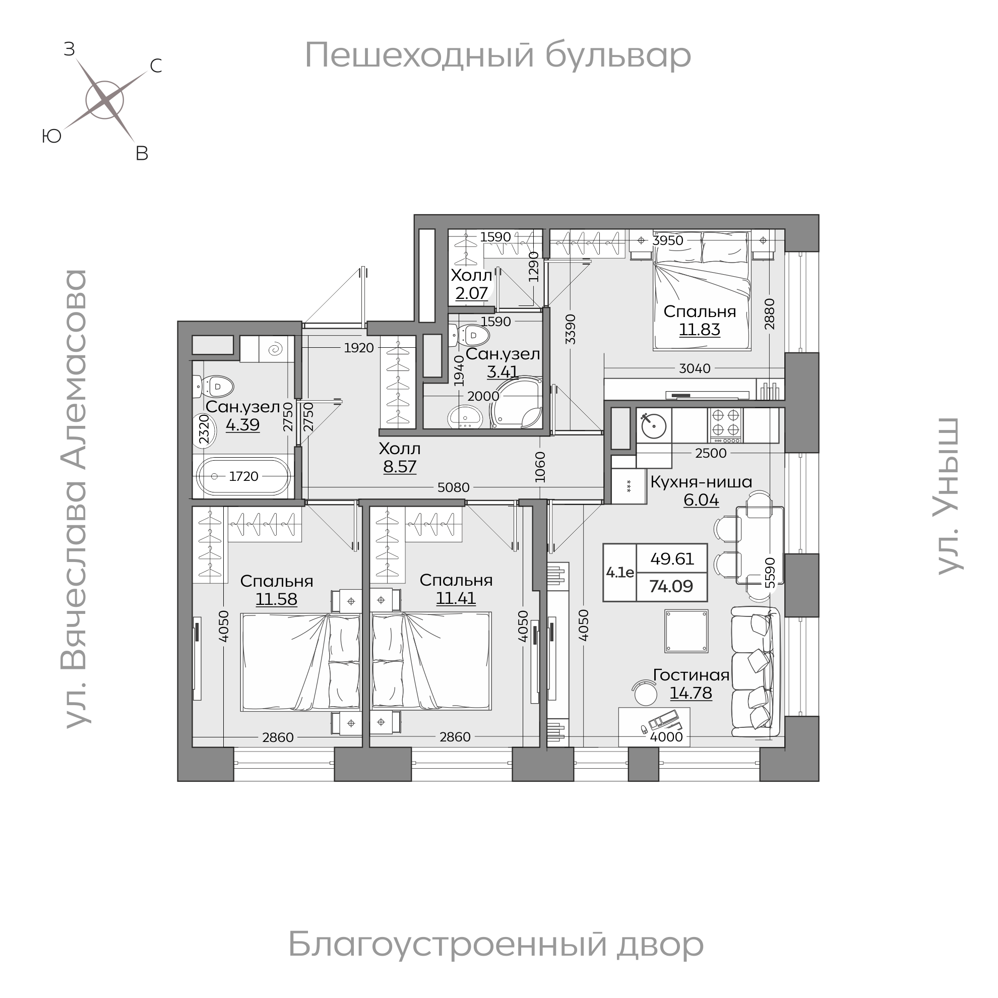 Планировка с размерами — квартиры в новостройках Казани