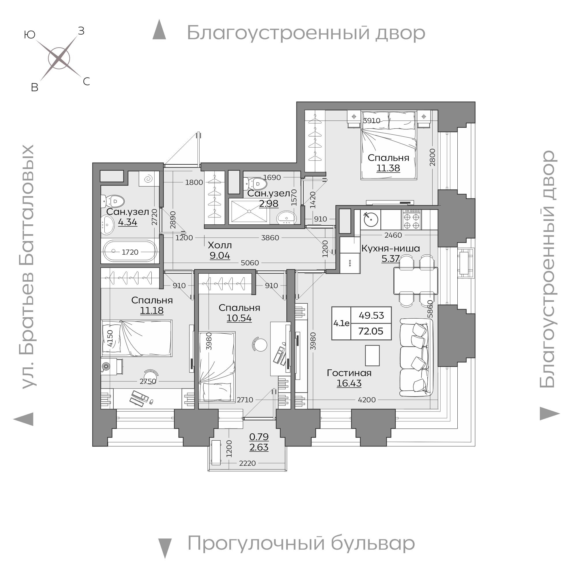 Планировка с размерами — квартиры в новостройках Казани