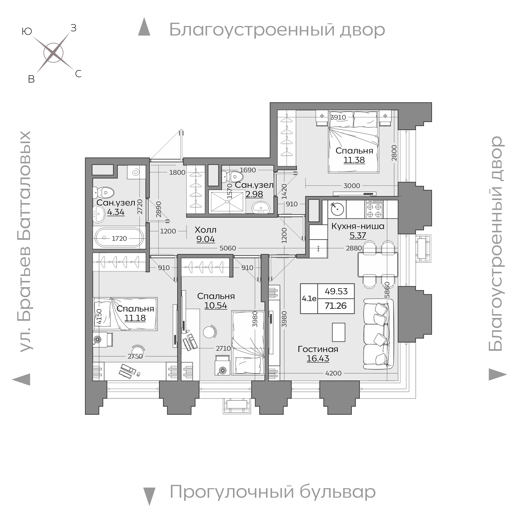 Планировка с размерами — квартиры в новостройках Казани
