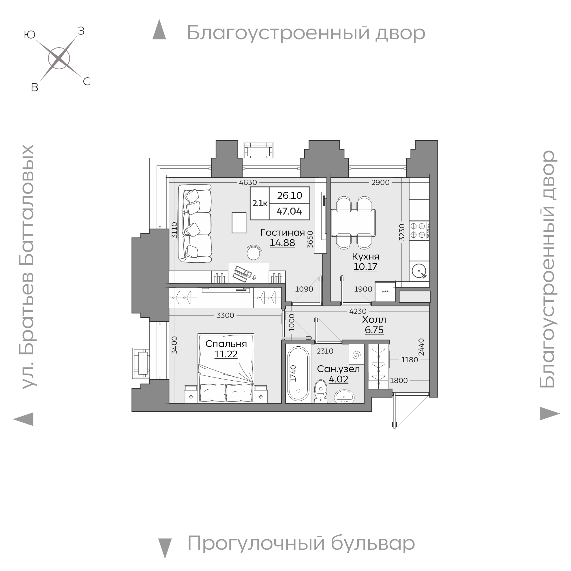 Планировка с размерами — квартиры в новостройках Казани
