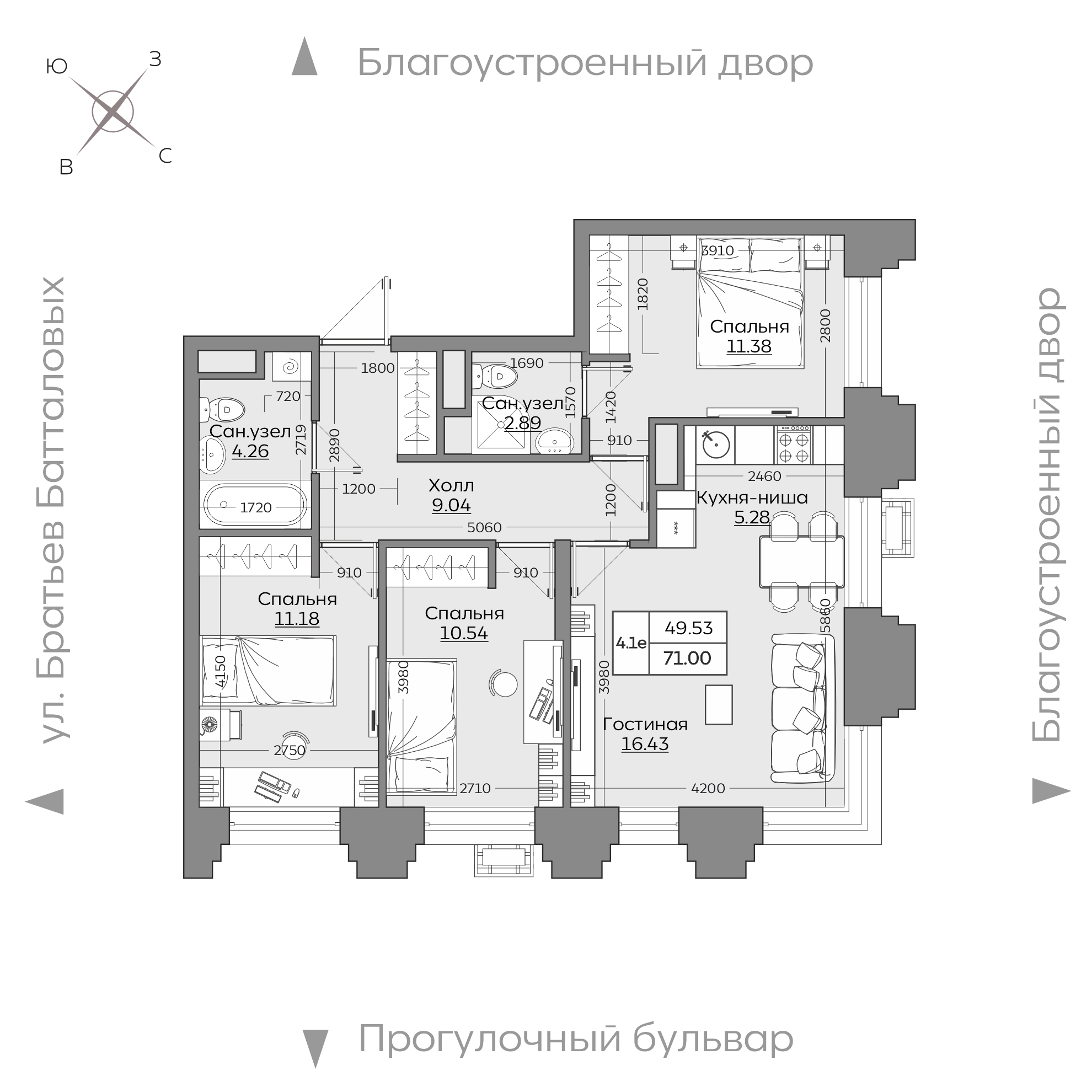Планировка с размерами — квартиры в новостройках Казани