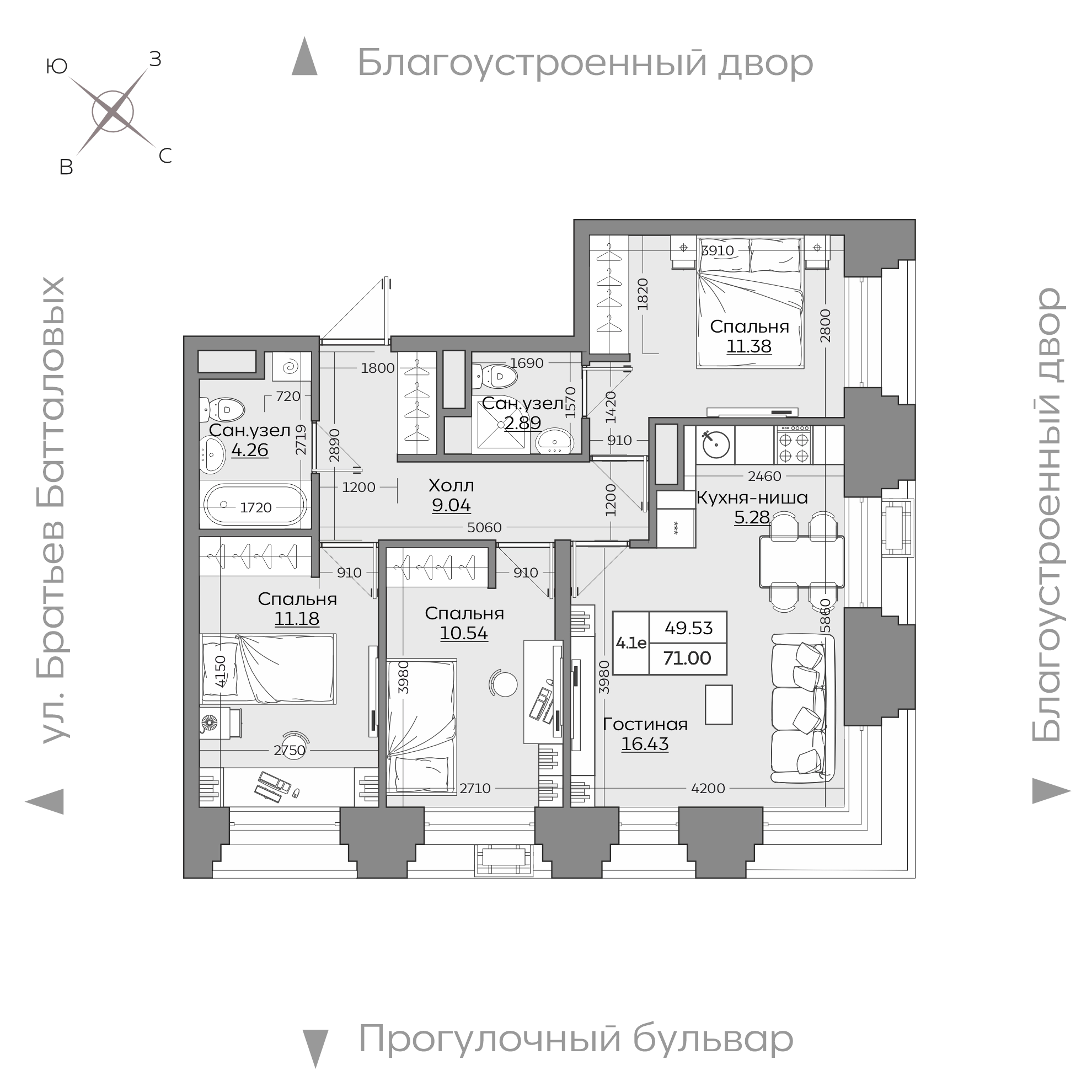 Планировка с размерами — квартиры в новостройках Казани