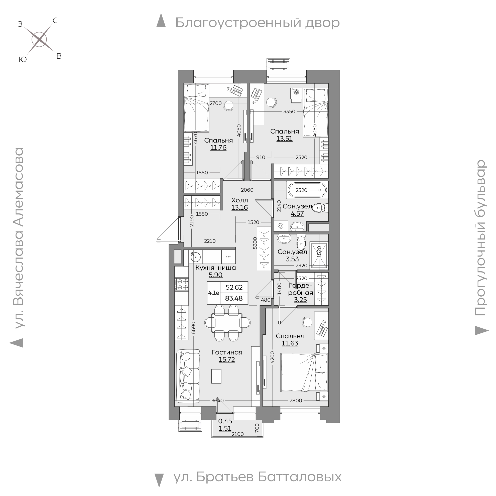 Планировка с размерами — квартиры в новостройках Казани